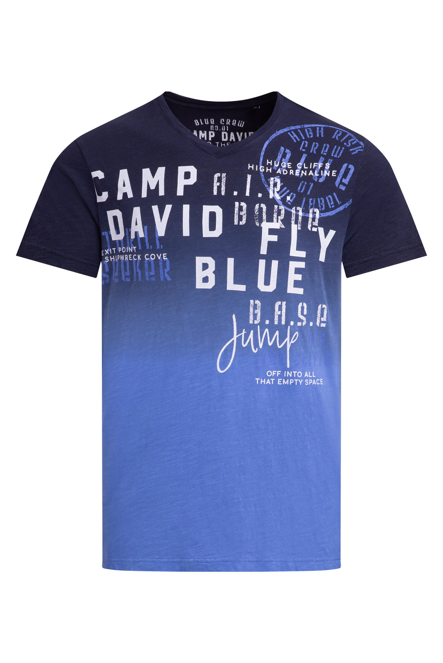 T-Shirt V-Neck Dip Dye mit Prints blue navy