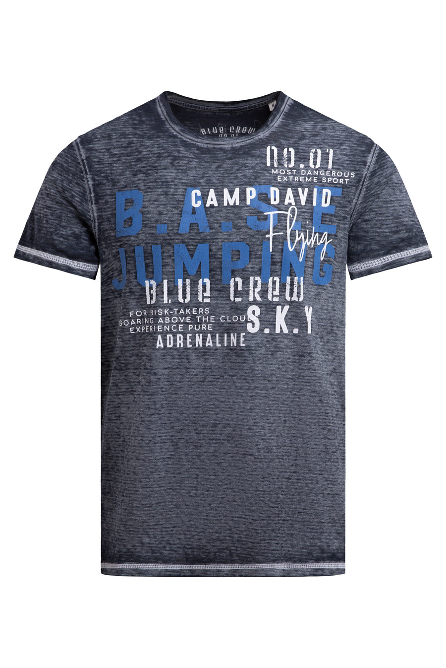 T-Shirt mit Ausbrenner-Streifen und Prints blue navy