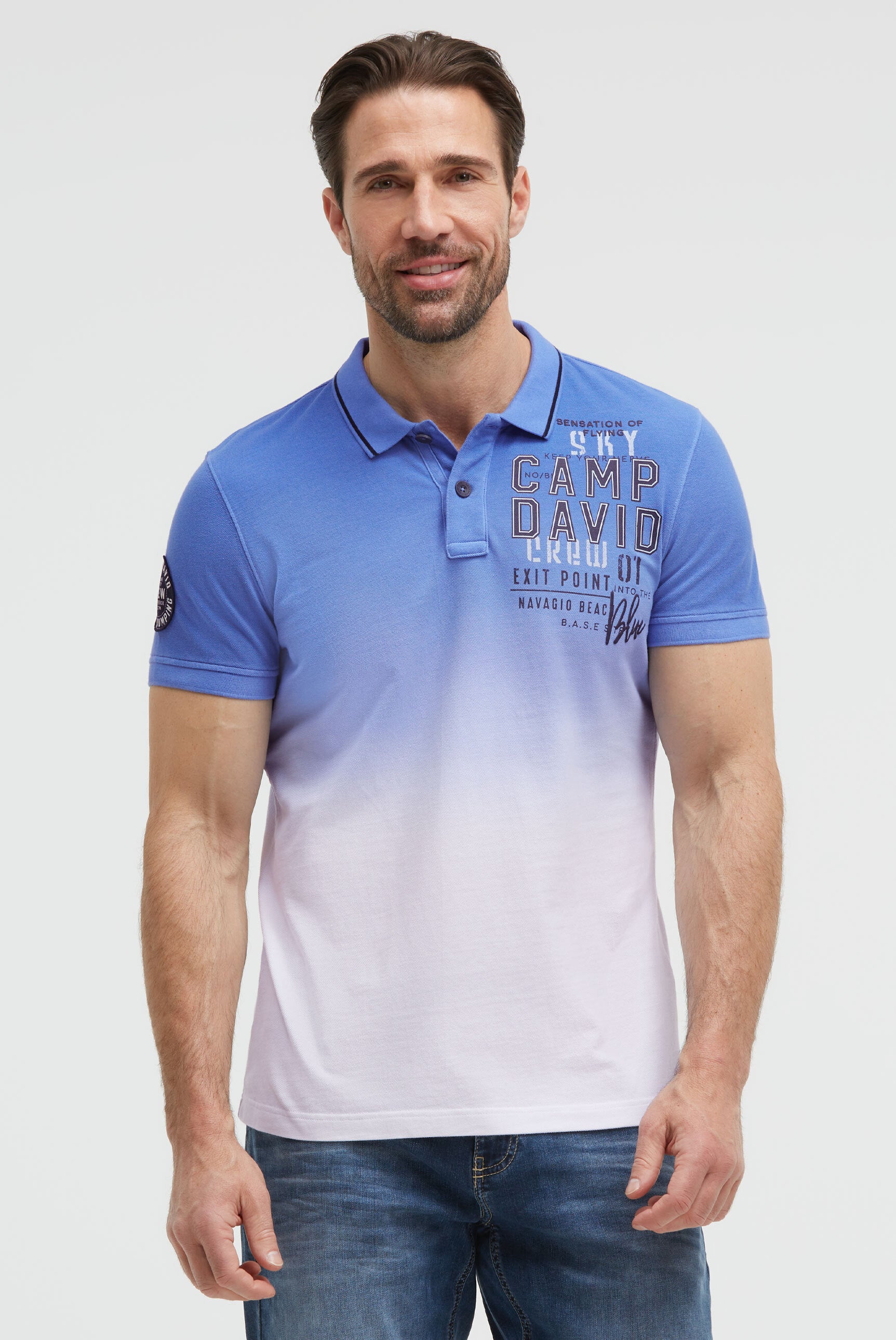 Koszulka polo z pikowanego materiału w stylu „dip dye” z nadrukami z logo