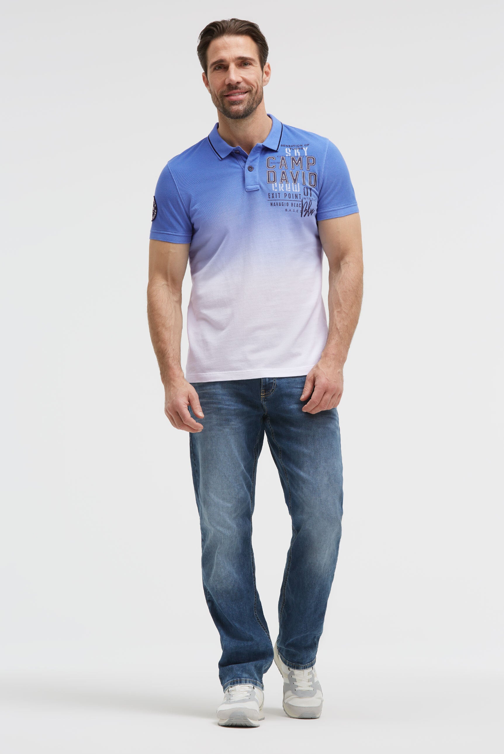 Koszulka polo z pikowanego materiału w stylu „dip dye” z nadrukami z logo