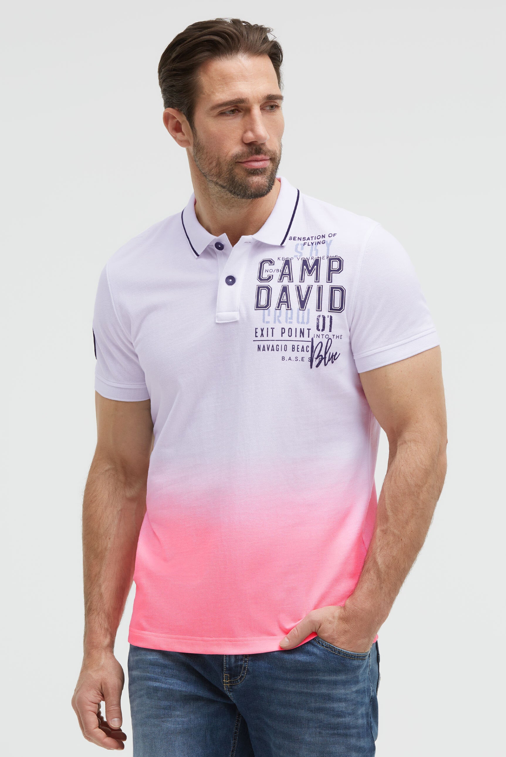 Koszulka polo z pikowanego materiału w stylu „dip dye” z nadrukami z logo