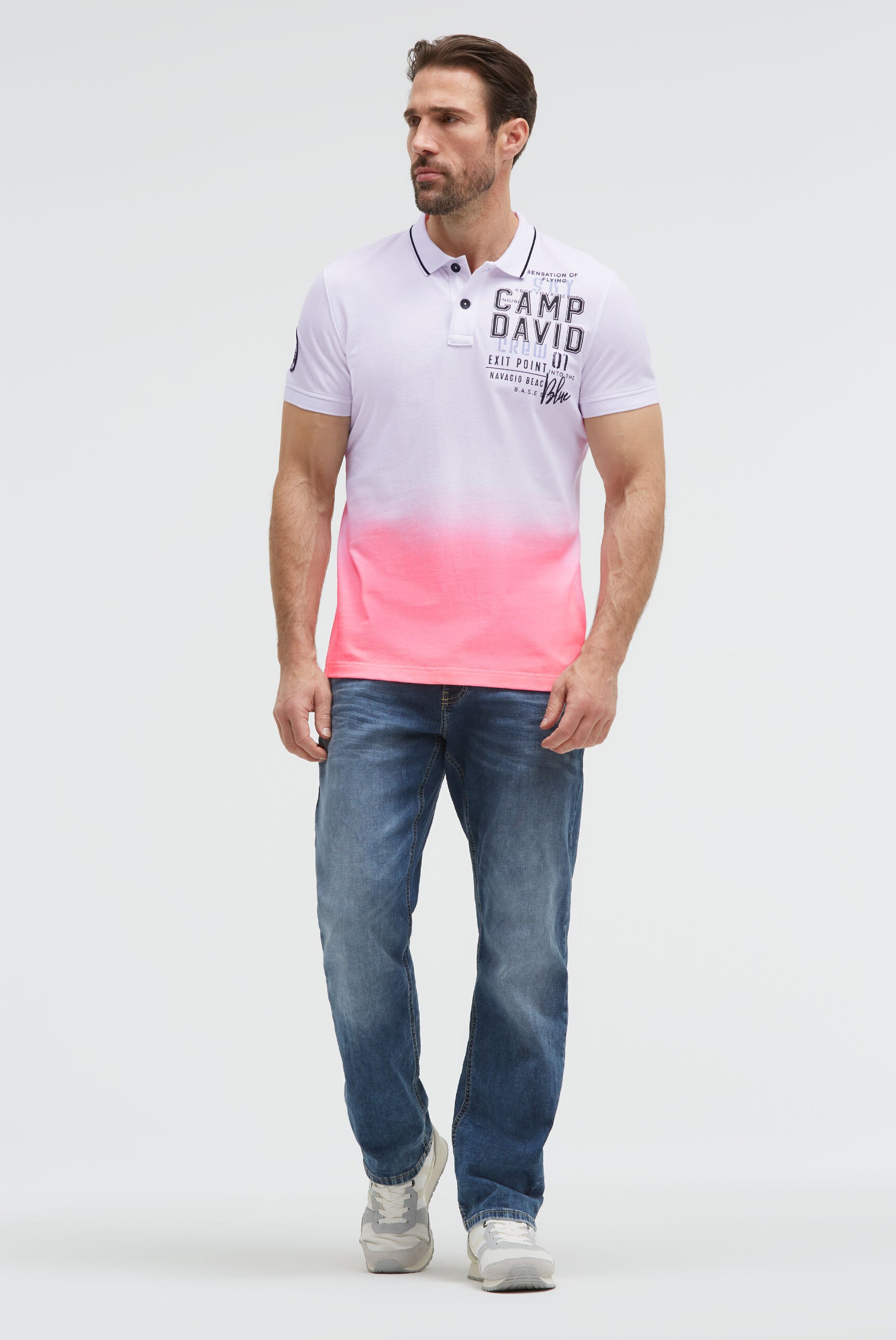Koszulka polo z pikowanego materiału w stylu „dip dye” z nadrukami z logo - 3