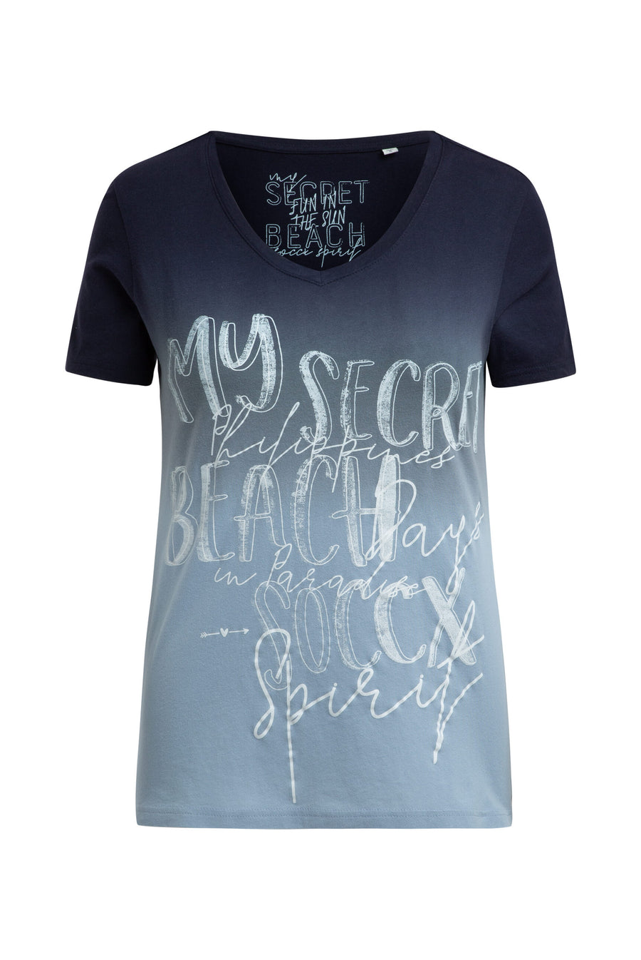 T-Shirt Dip Dye mit V-Ausschnitt und Label Print blue navy