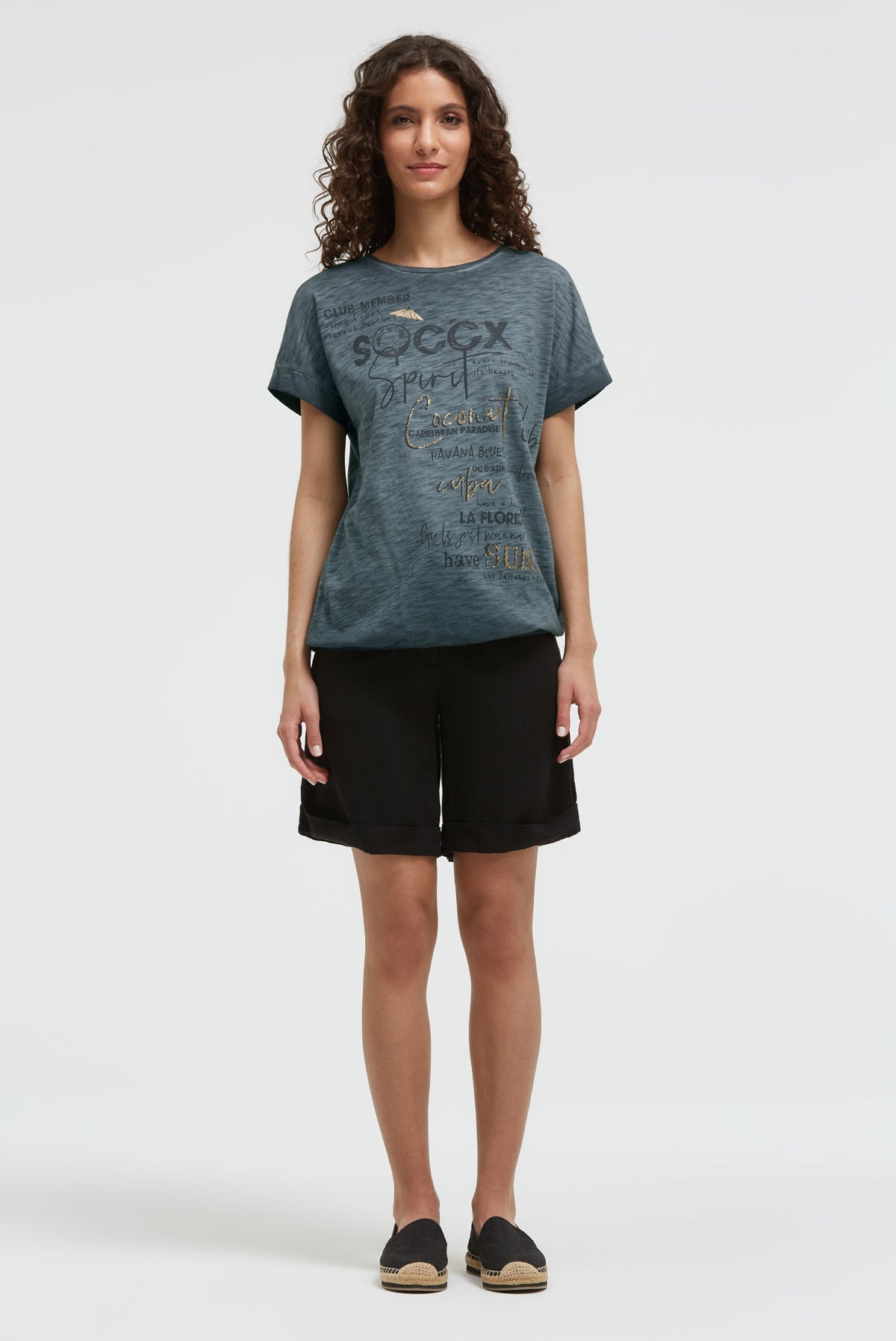 Oversized Shirt mit Artwork und Elastiksaum green shadow - 3