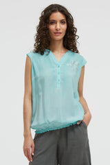 Blusentop mit gesmoktem Saum und Rückenprint aqua splash