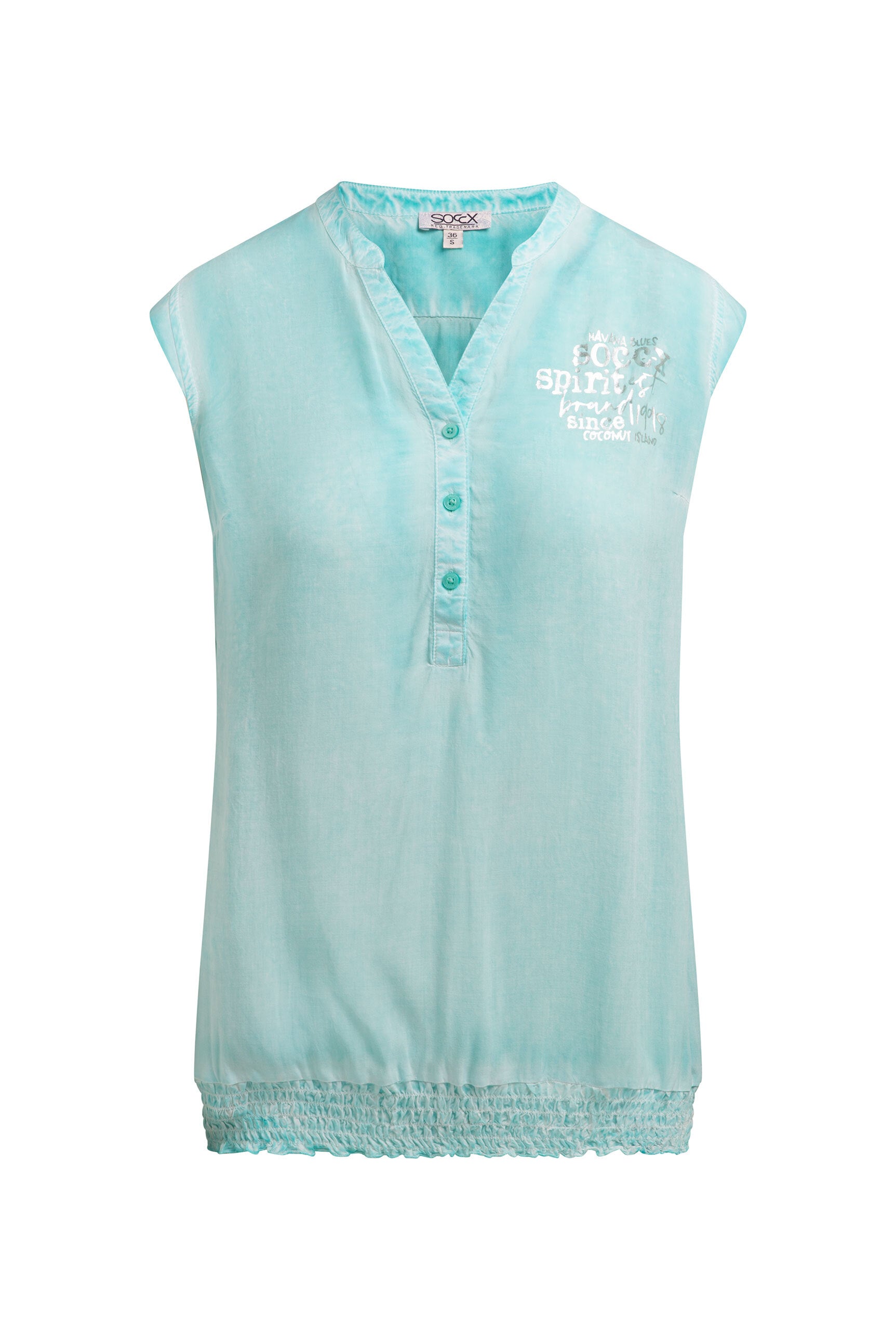 Blusentop mit gesmoktem Saum und Rückenprint aqua splash