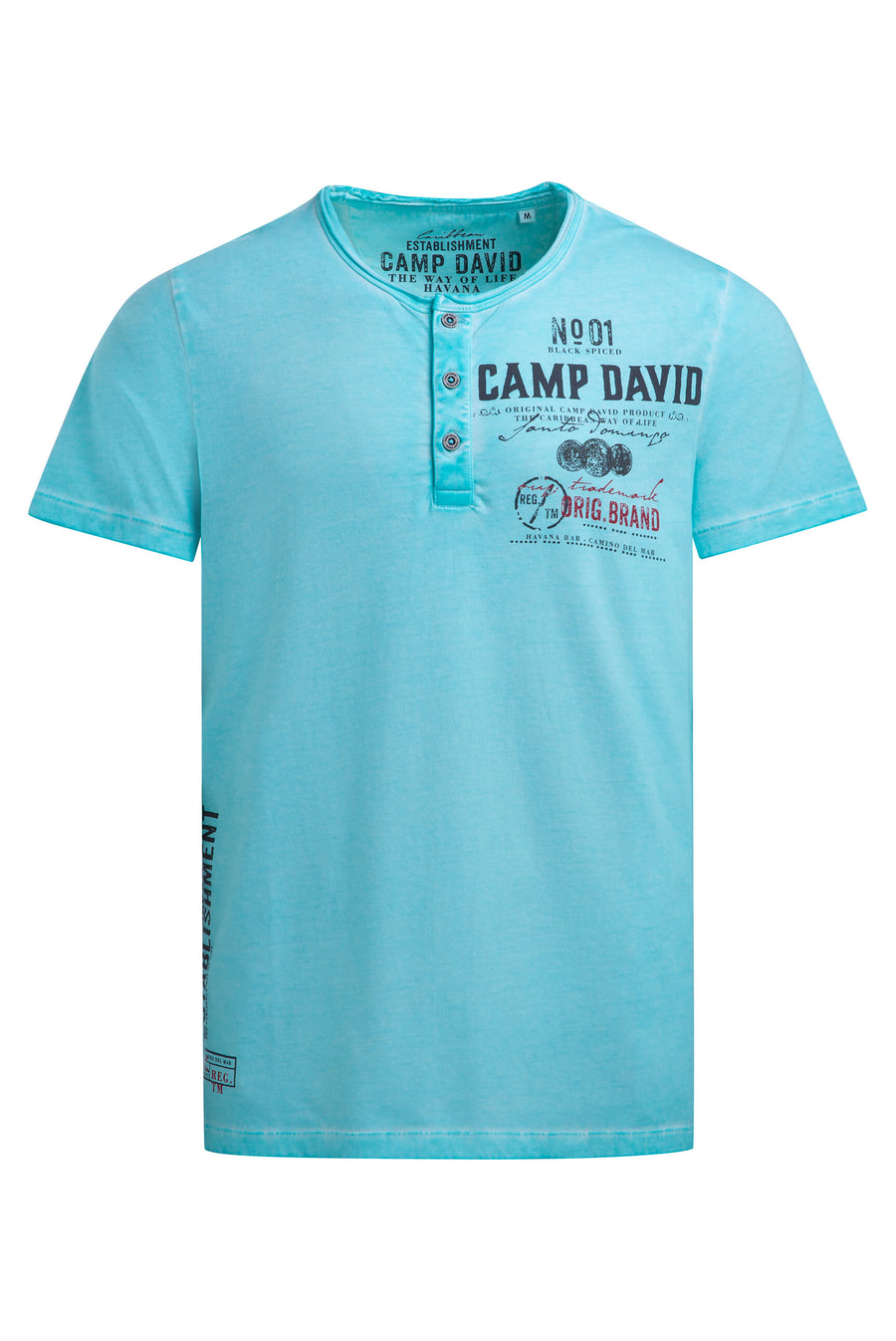 Henley-Shirt Oil Dyed mit Label Prints aqua splash