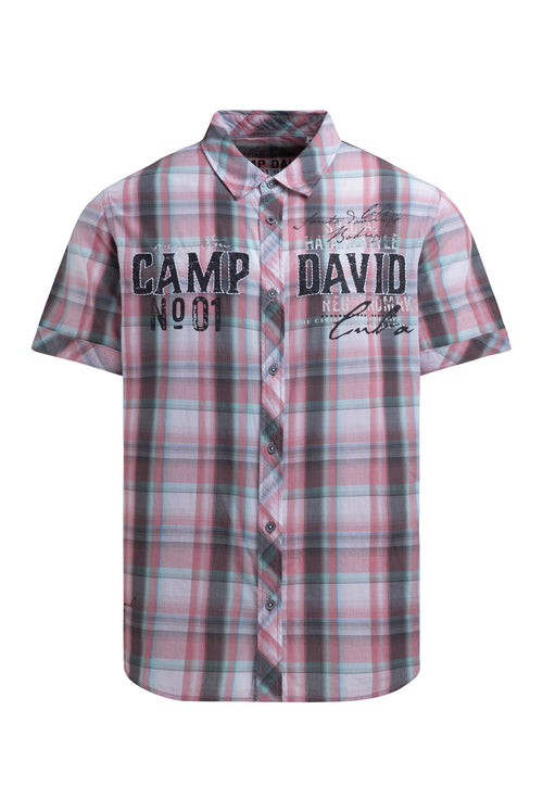 Kariertes Kurzarmhemd mit Logo Prints beachy red