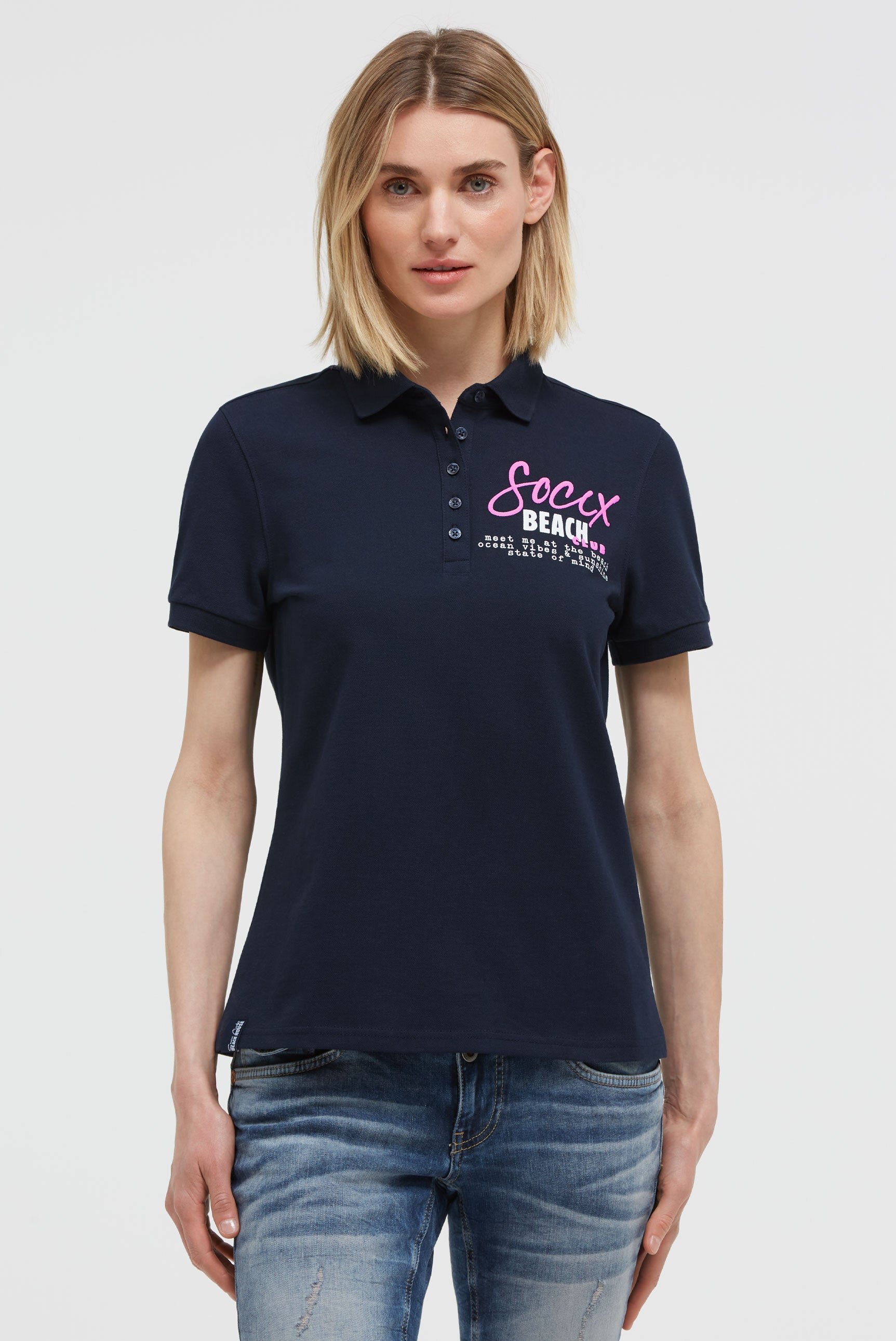 Basic Poloshirt aus Pikee mit Backprint