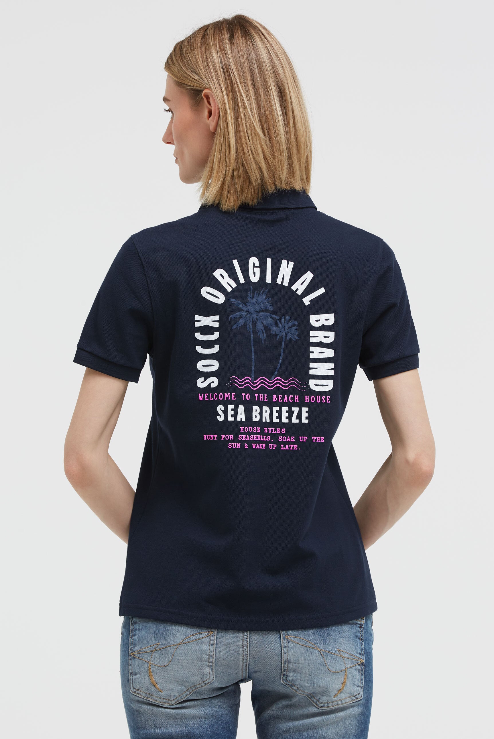 Basic Poloshirt aus Pikee mit Backprint