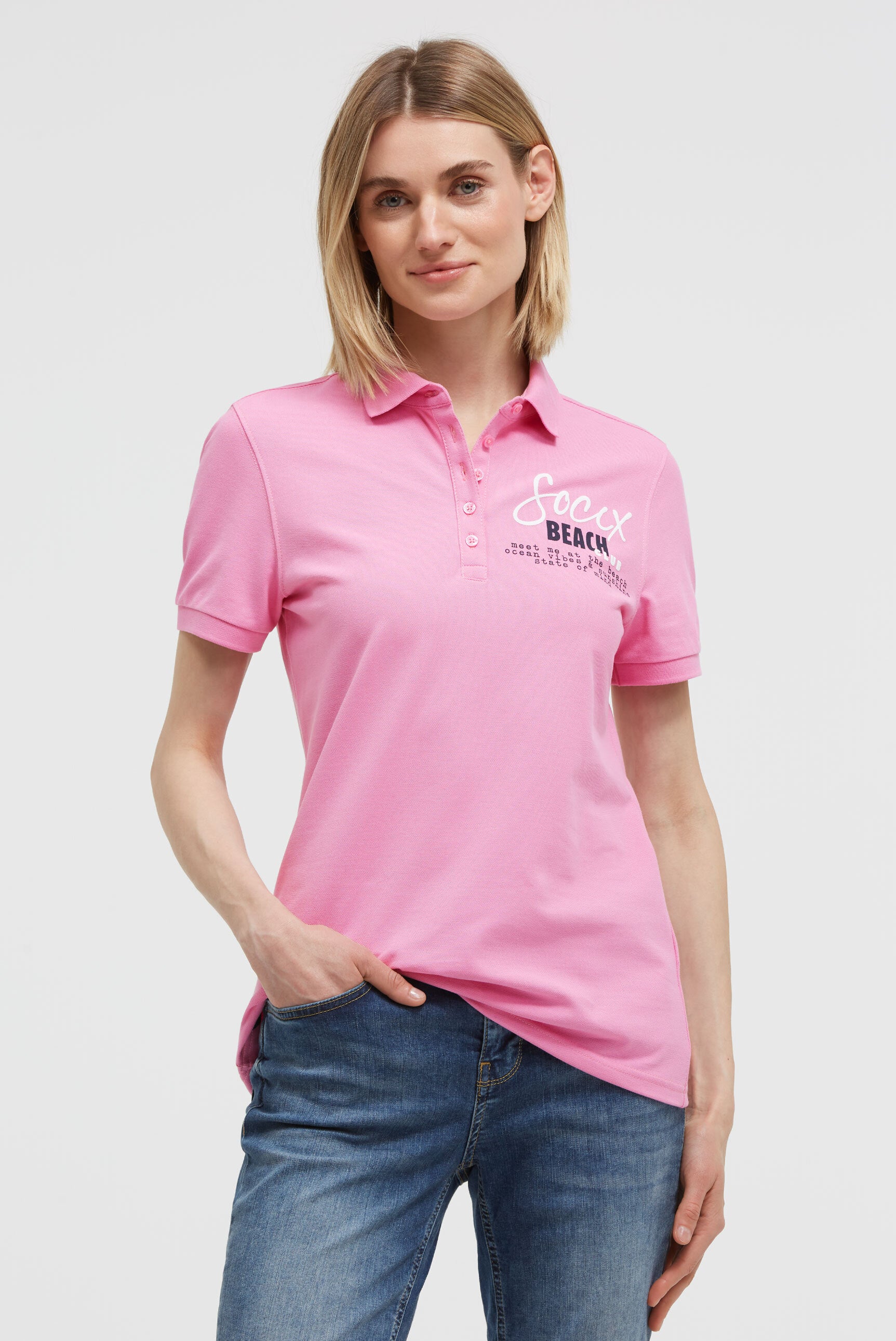 Basic Poloshirt aus Pikee mit Backprint - 3