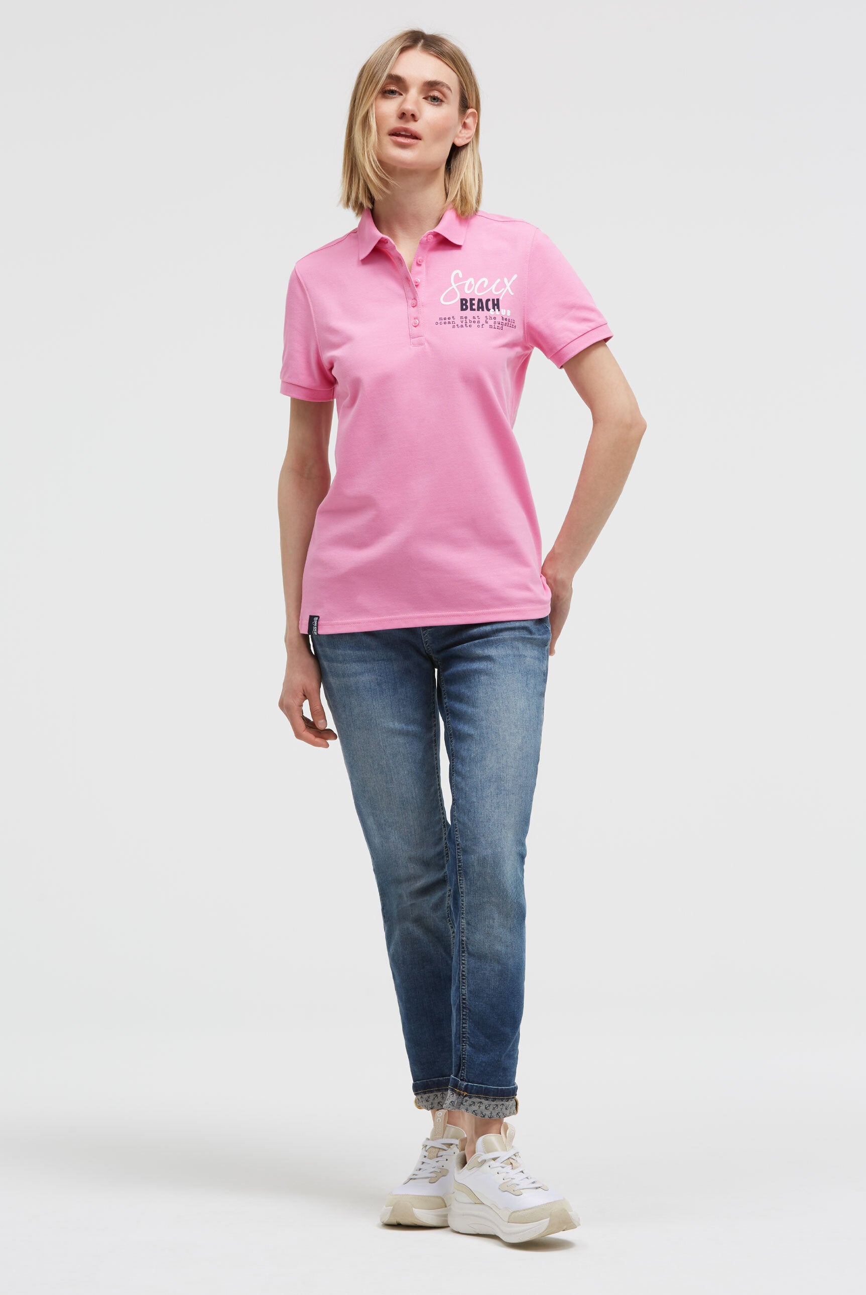 Basic Poloshirt aus Pikee mit Backprint