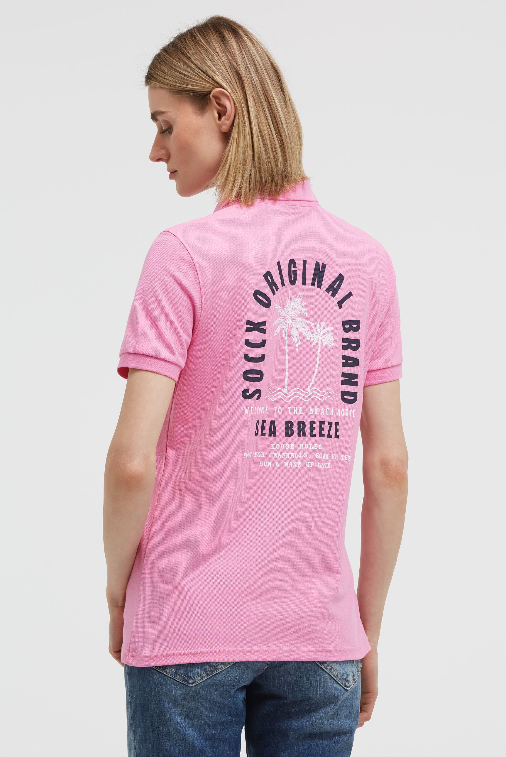 Basic Poloshirt aus Pikee mit Backprint