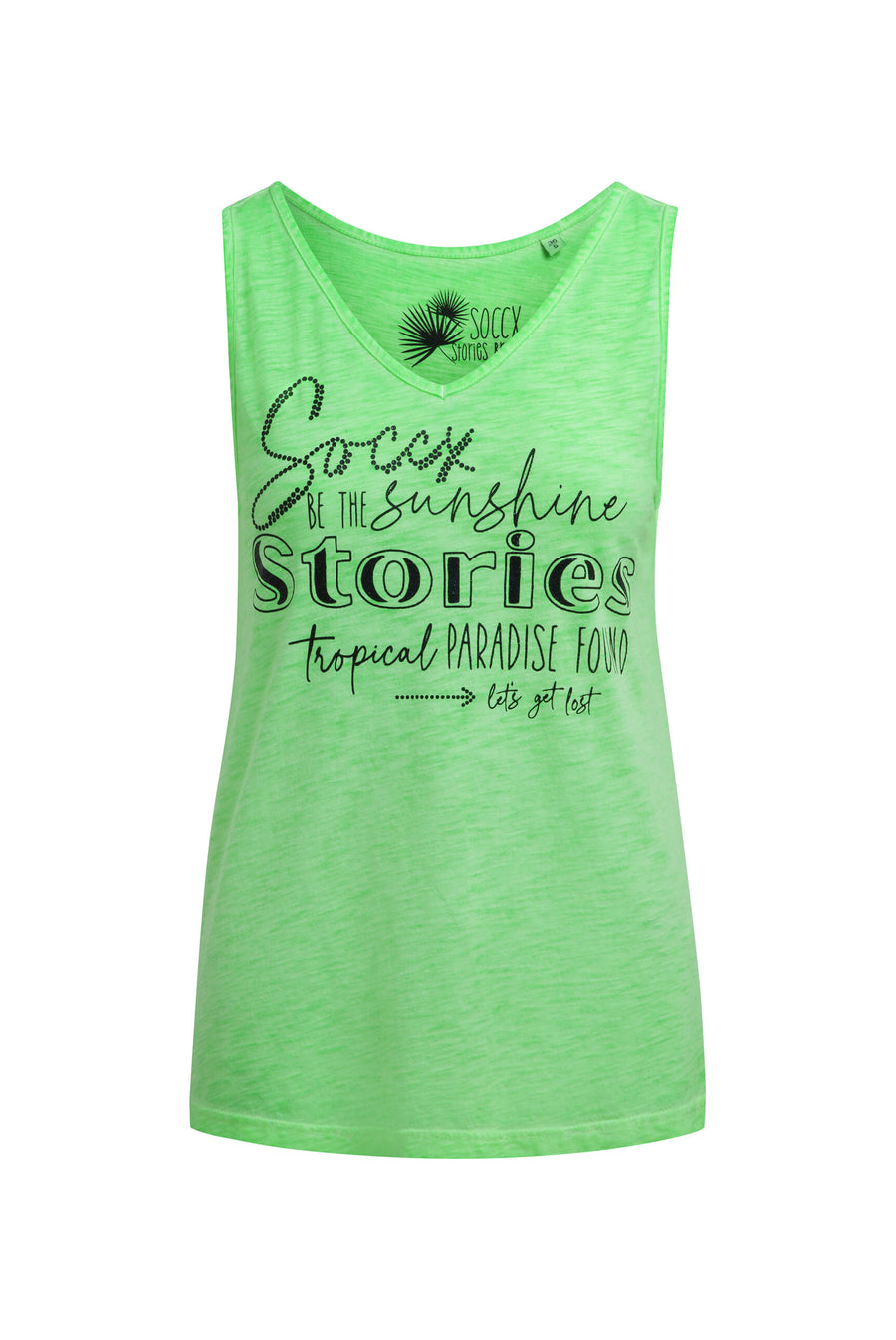 Top mit V-Ausschnitt und Glitter Print neon green