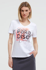 T-Shirt mit V-Ausschnitt und Glitter-Puffprint opticwhite