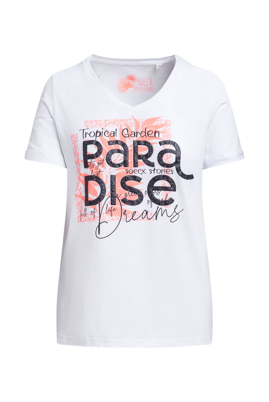 T-Shirt mit V-Ausschnitt und Glitter-Puffprint opticwhite