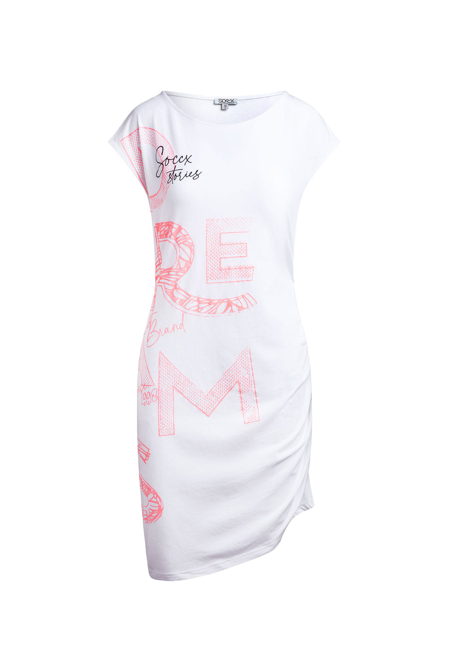 Asymetrisches Jerseykleid mit Print und Raffung opticwhite