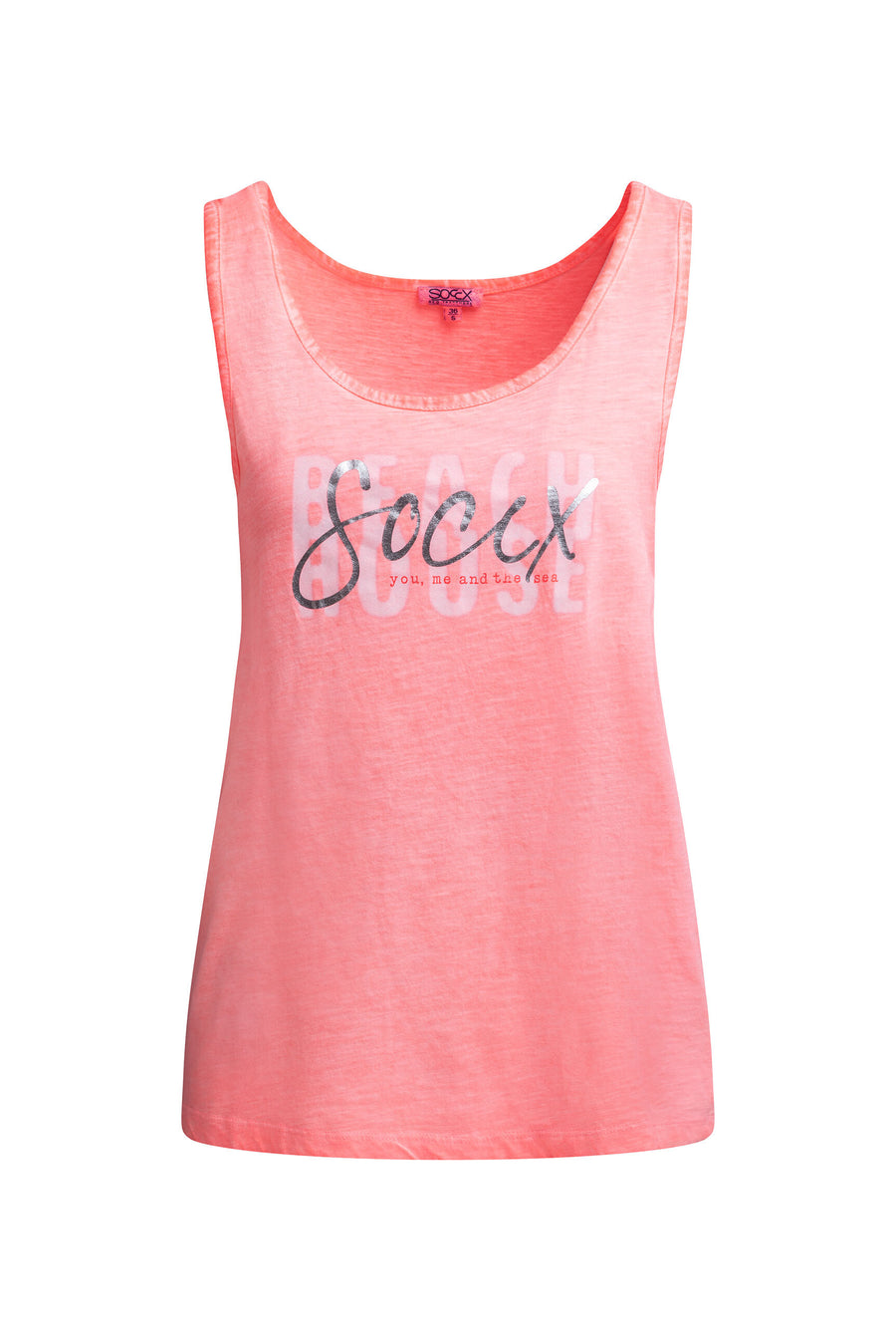 Top Oil Dyed mit  Folienprint neon coral