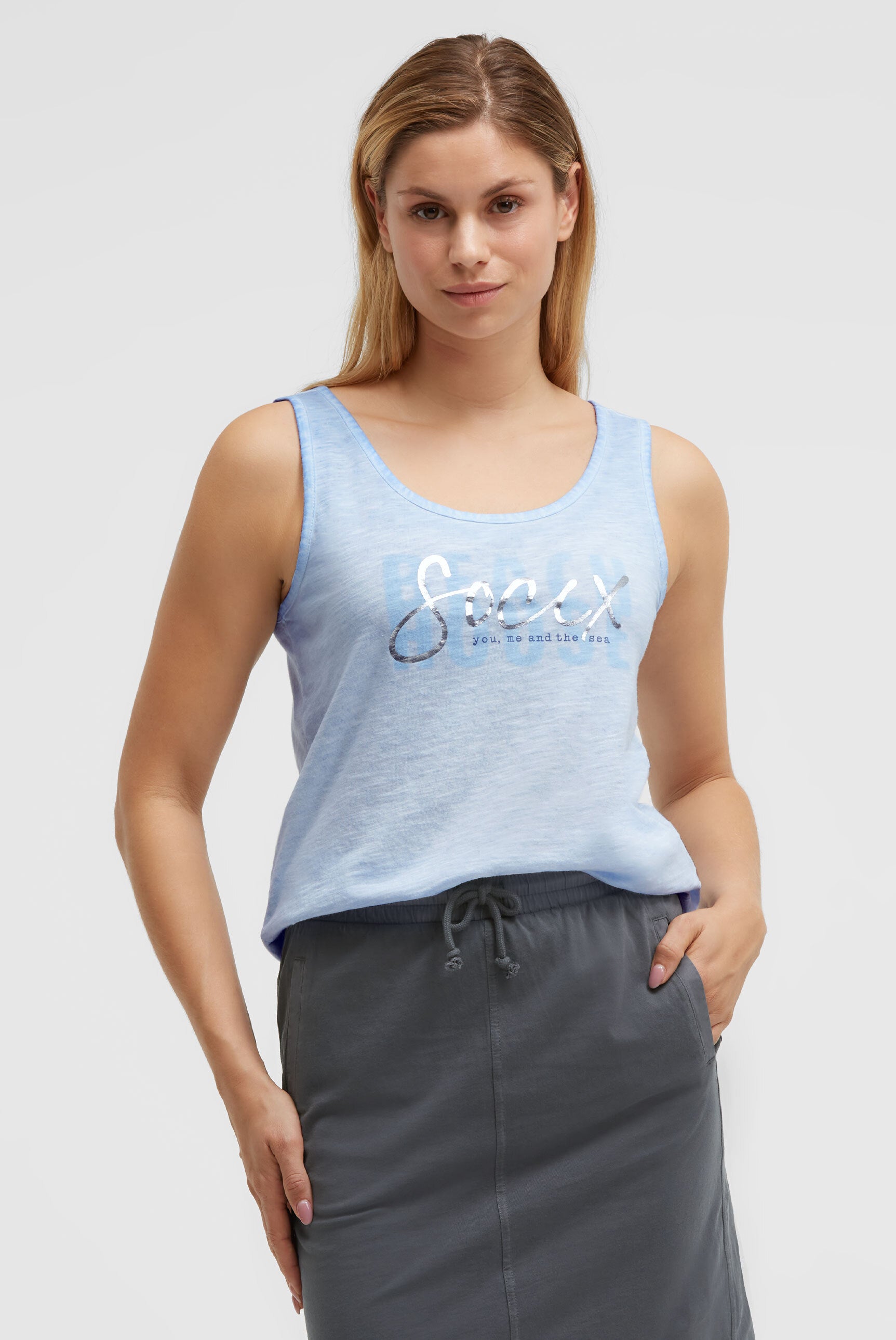 Top Oil Dyed mit Folienprint soft ocean