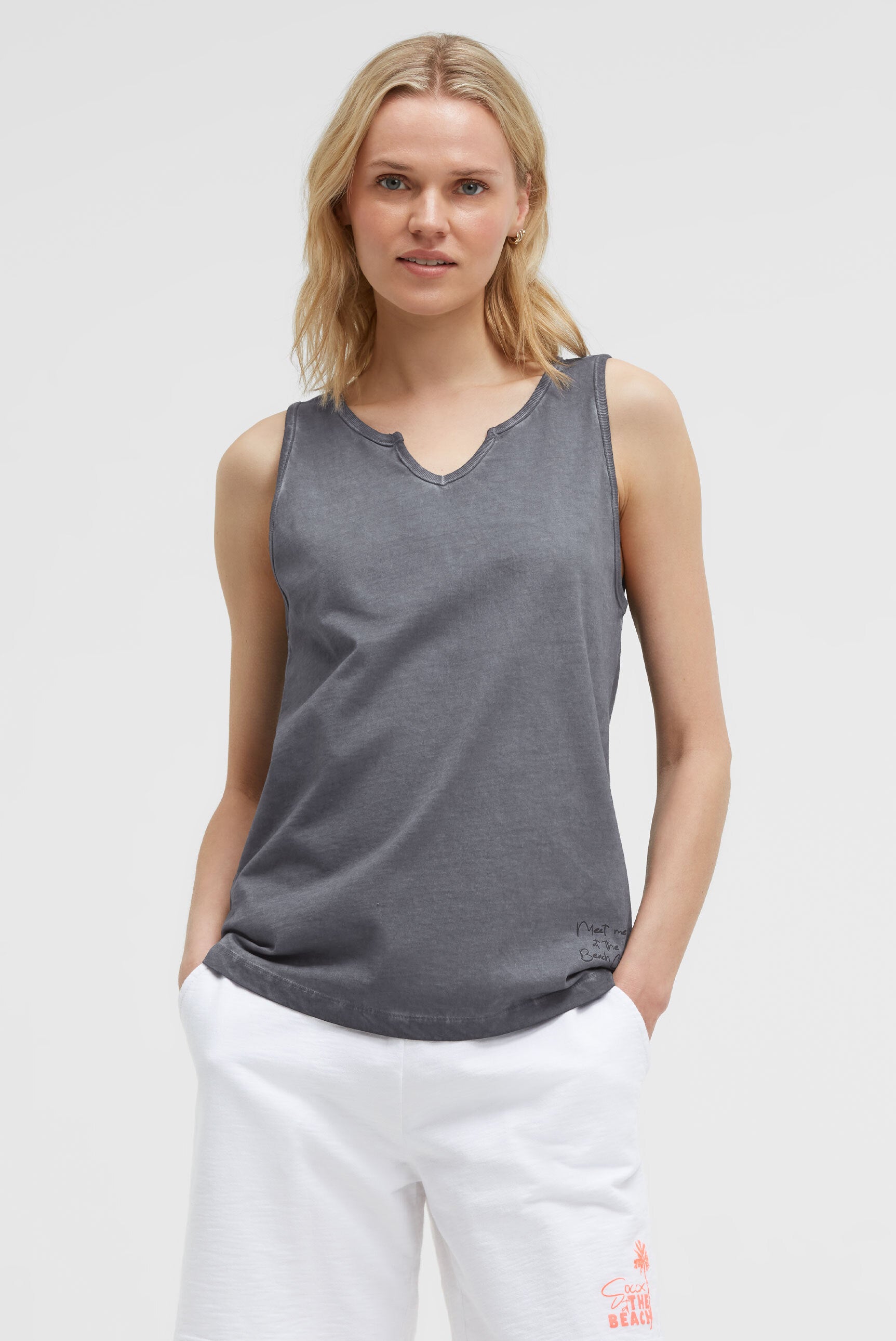 Top Oil Dyed mit V-Öffnung grey bay