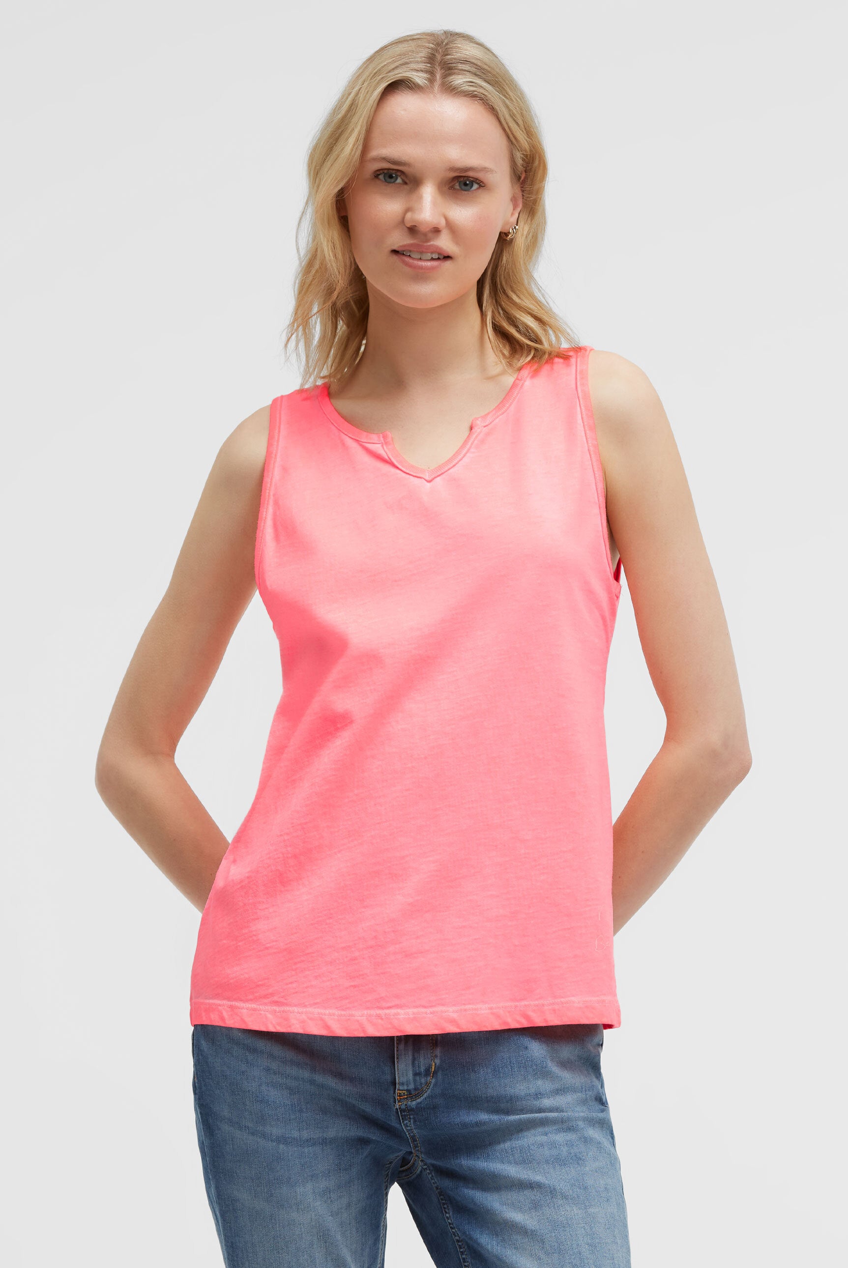 Top Oil Dyed mit V-Öffnung neon coral