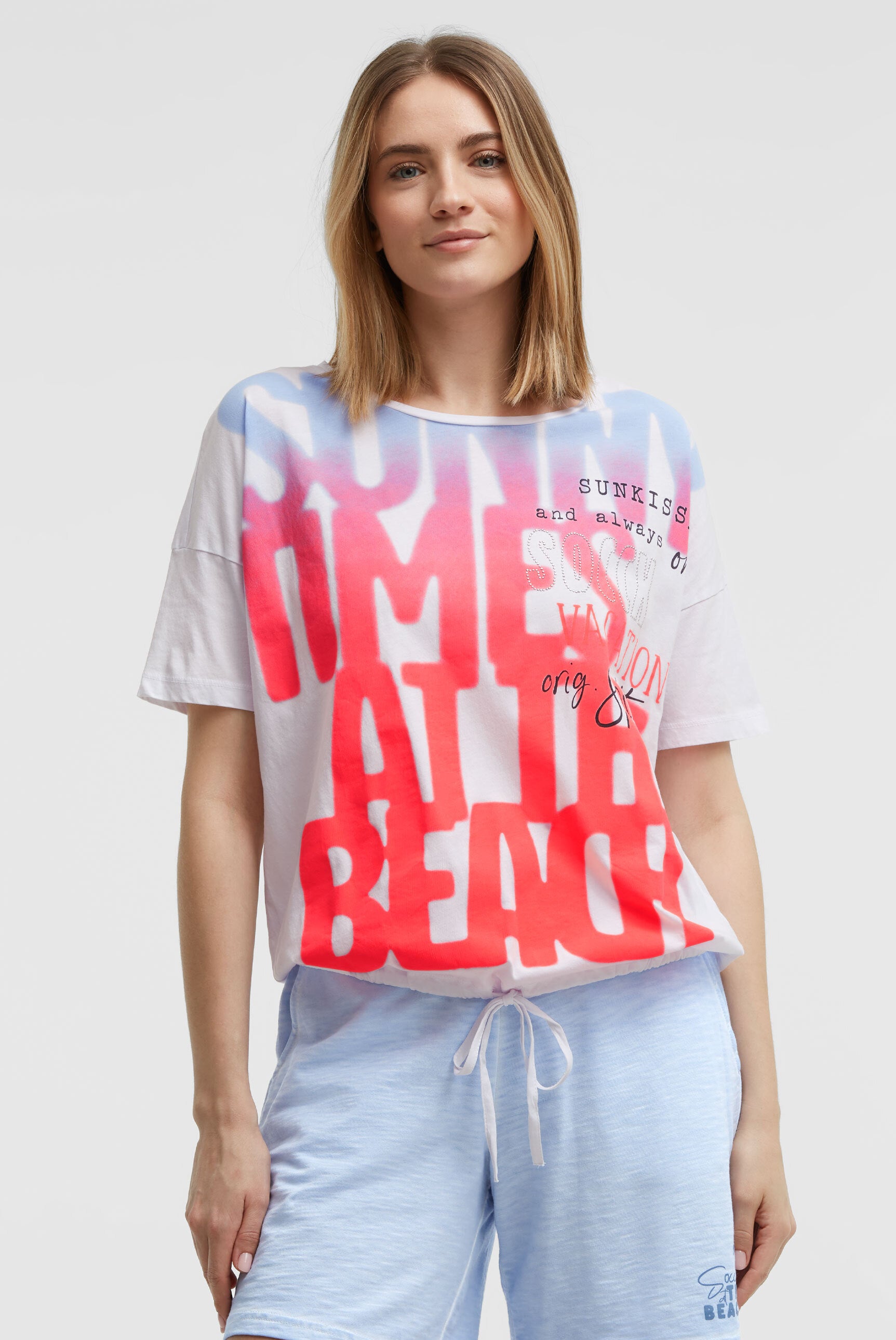 Oversized T-Shirt mit Artwork und Tunnelzugband opticwhite