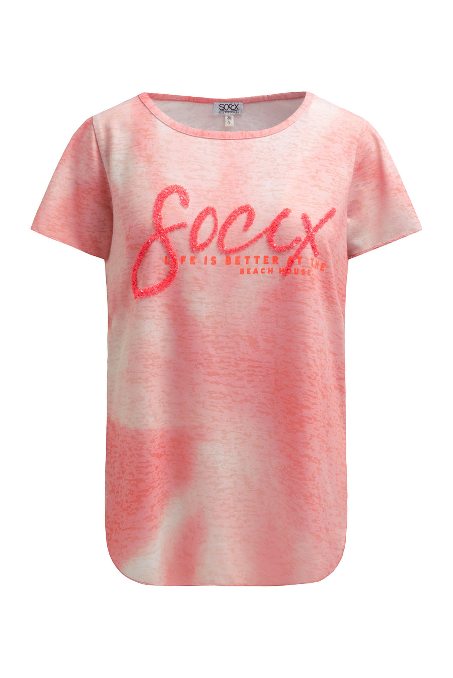 T-shirt devore z napisem z cekinów