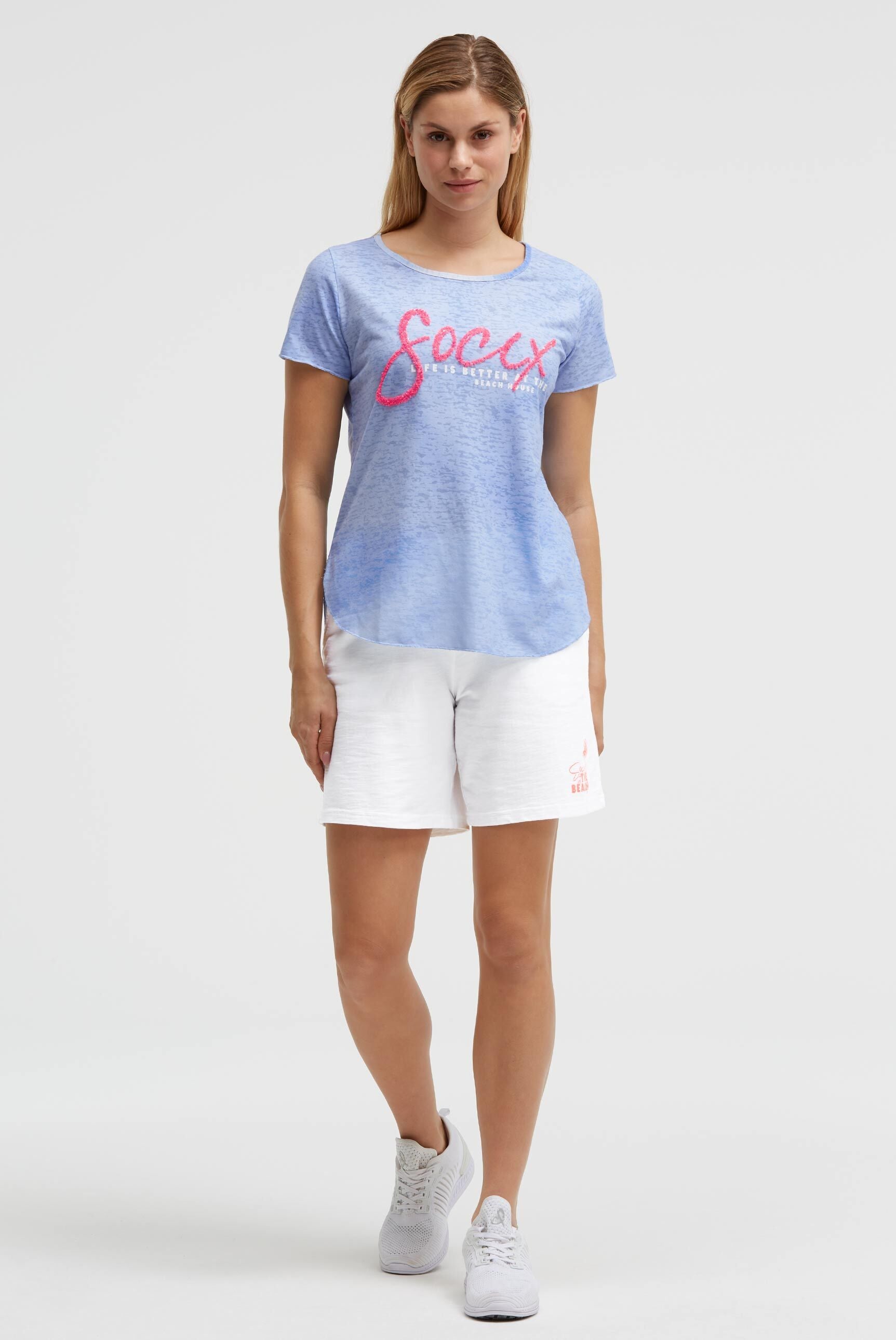 T-shirt devore z napisem z cekinów