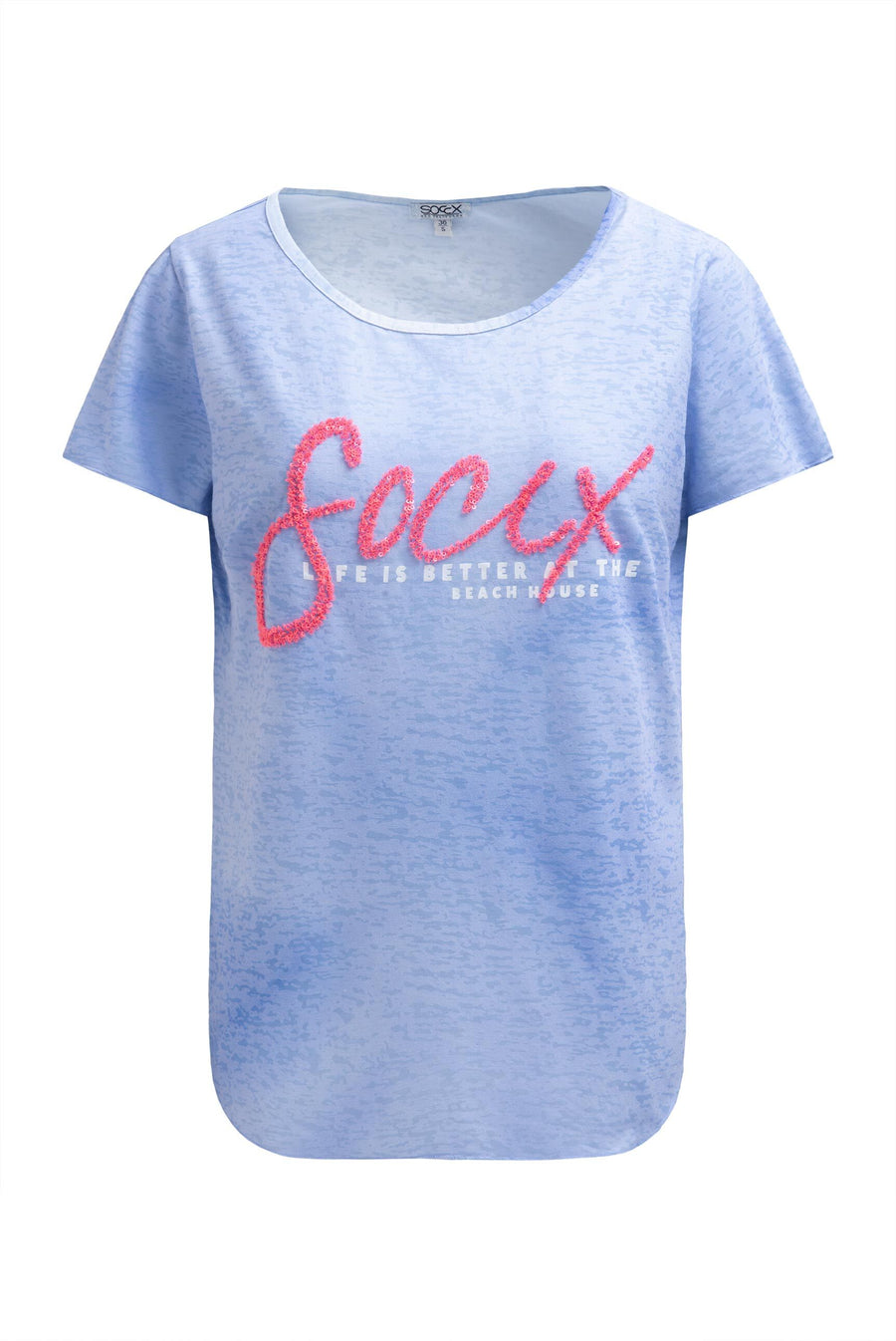 T-shirt devore z napisem z cekinów