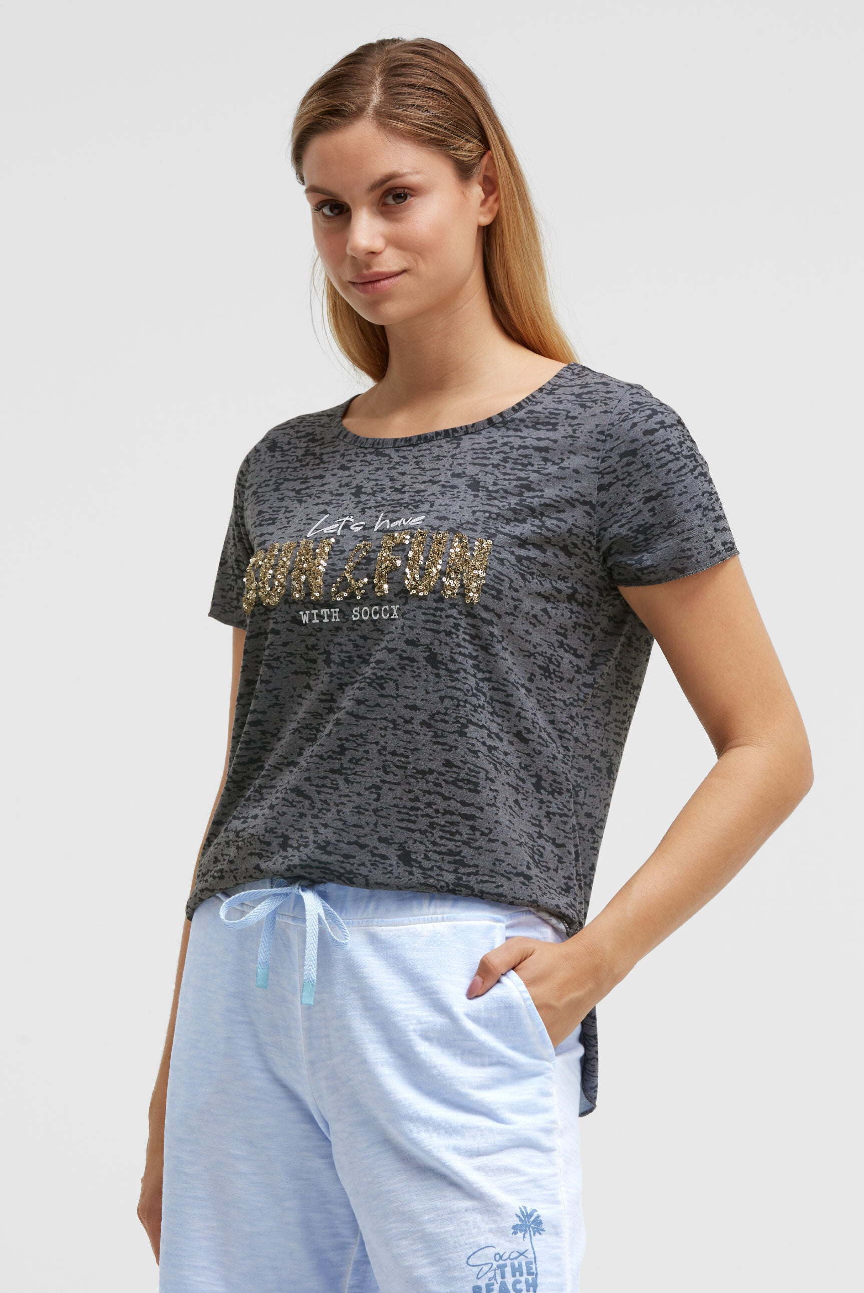 Ausbrenner-T-Shirt mit Pailletten-Wording grey bay
