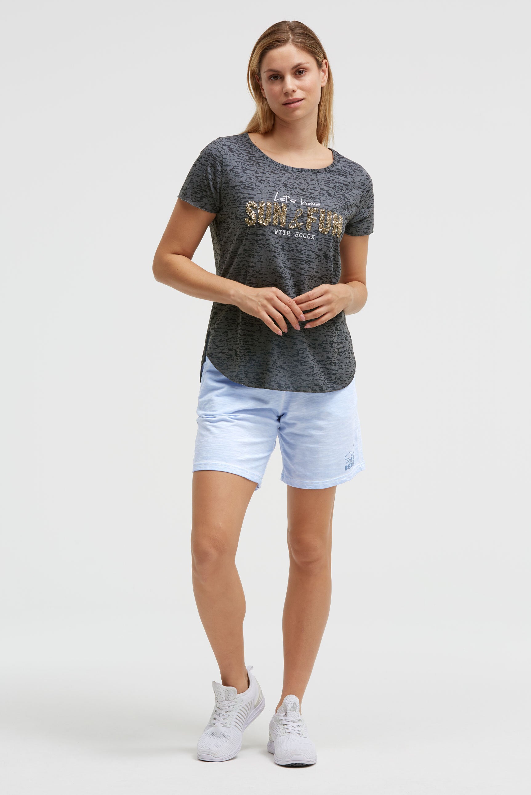 T-shirt devore z napisem z cekinów - 3