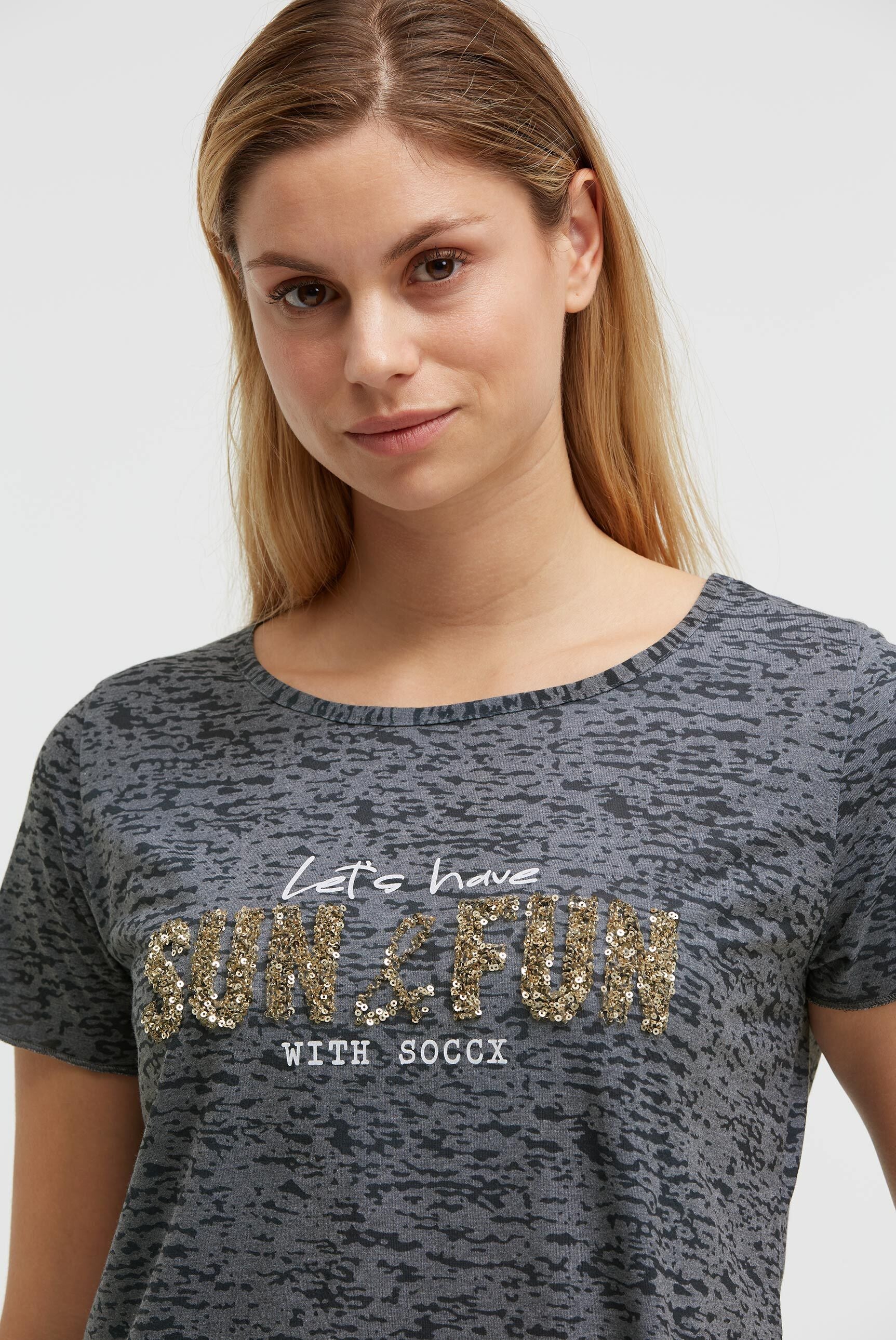 T-shirt devore z napisem z cekinów - 4