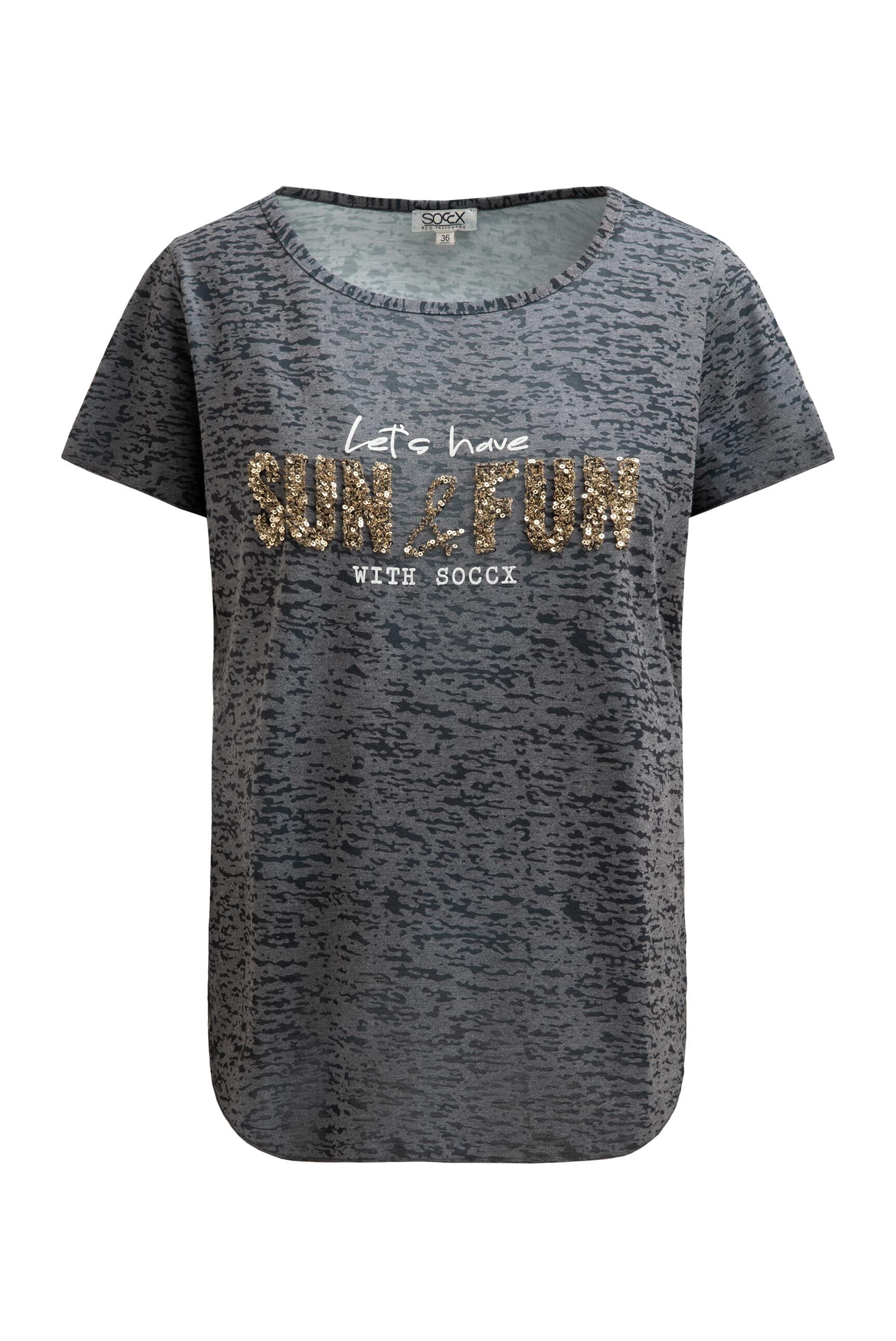 Ausbrenner-T-Shirt mit Pailletten-Wording grey bay