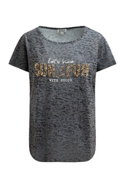 T-shirt devore z napisem z cekinów