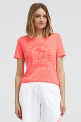 T-Shirt Rundhals mit Artwork neon coral