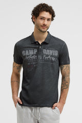 Kurzarmpolo Oil Dyed mit Logo Print black