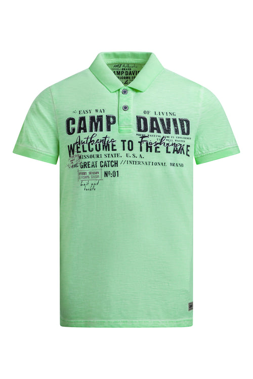 Kurzarmpolo Oil Dyed mit Logo Print neon green