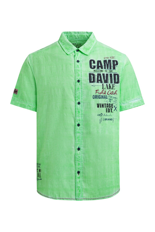 Strukturiertes Kurzarmhemd Oil Dyed mit Logo Artwork neon green