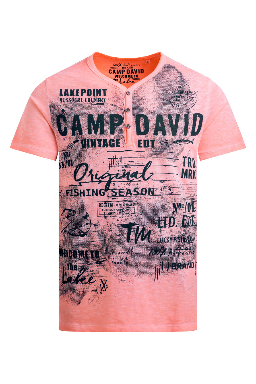 Henley-Shirt Oil Dyed mit Frontprint neon flame