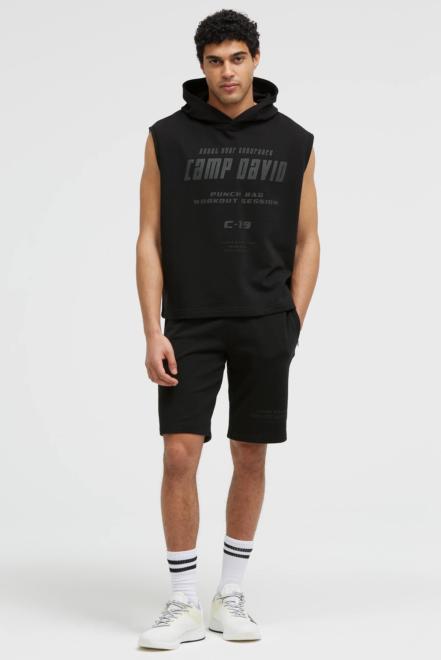Bluza z kapturem bez rękawów z markowymi nadrukami - 3