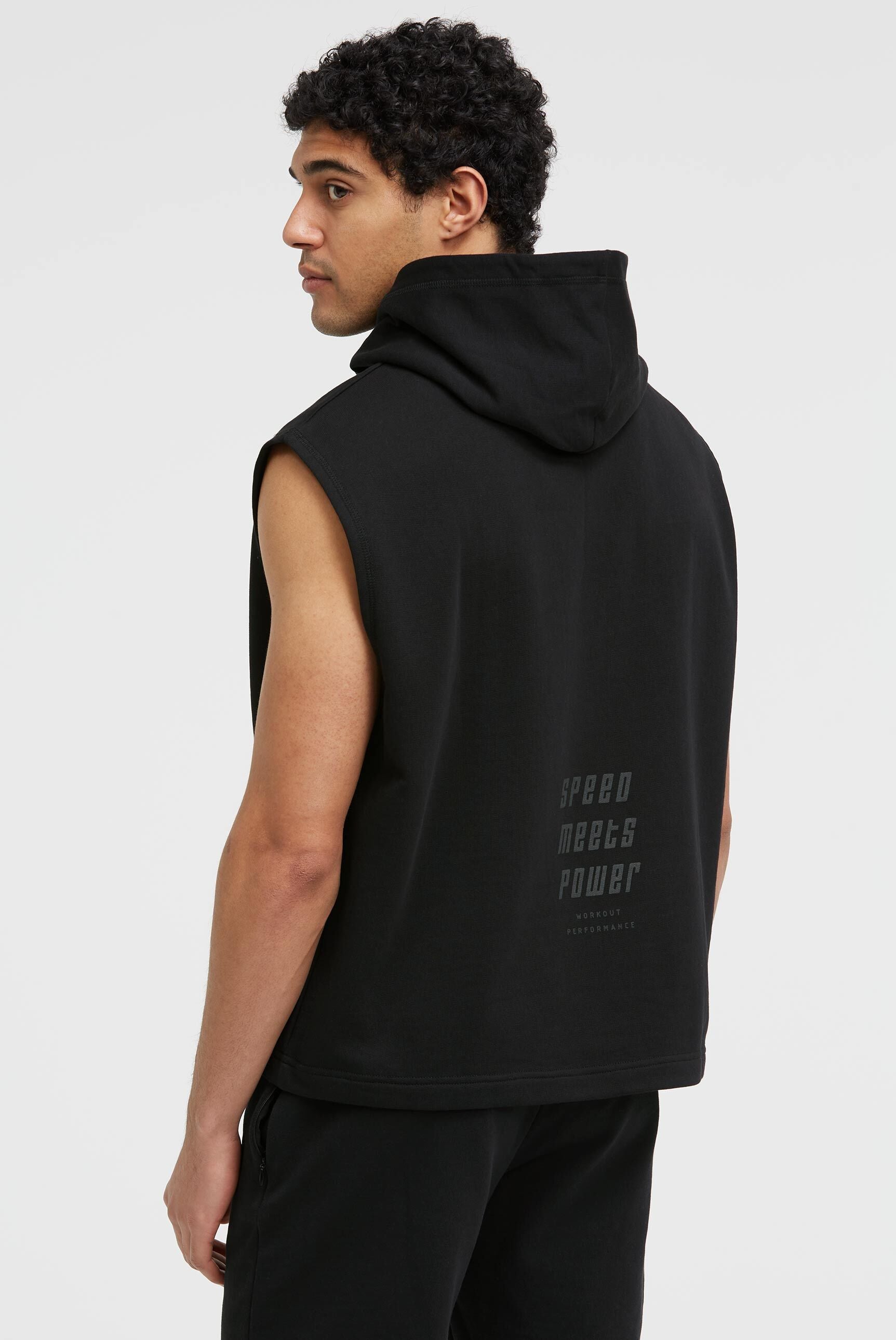 Bluza z kapturem bez rękawów z markowymi nadrukami - 5