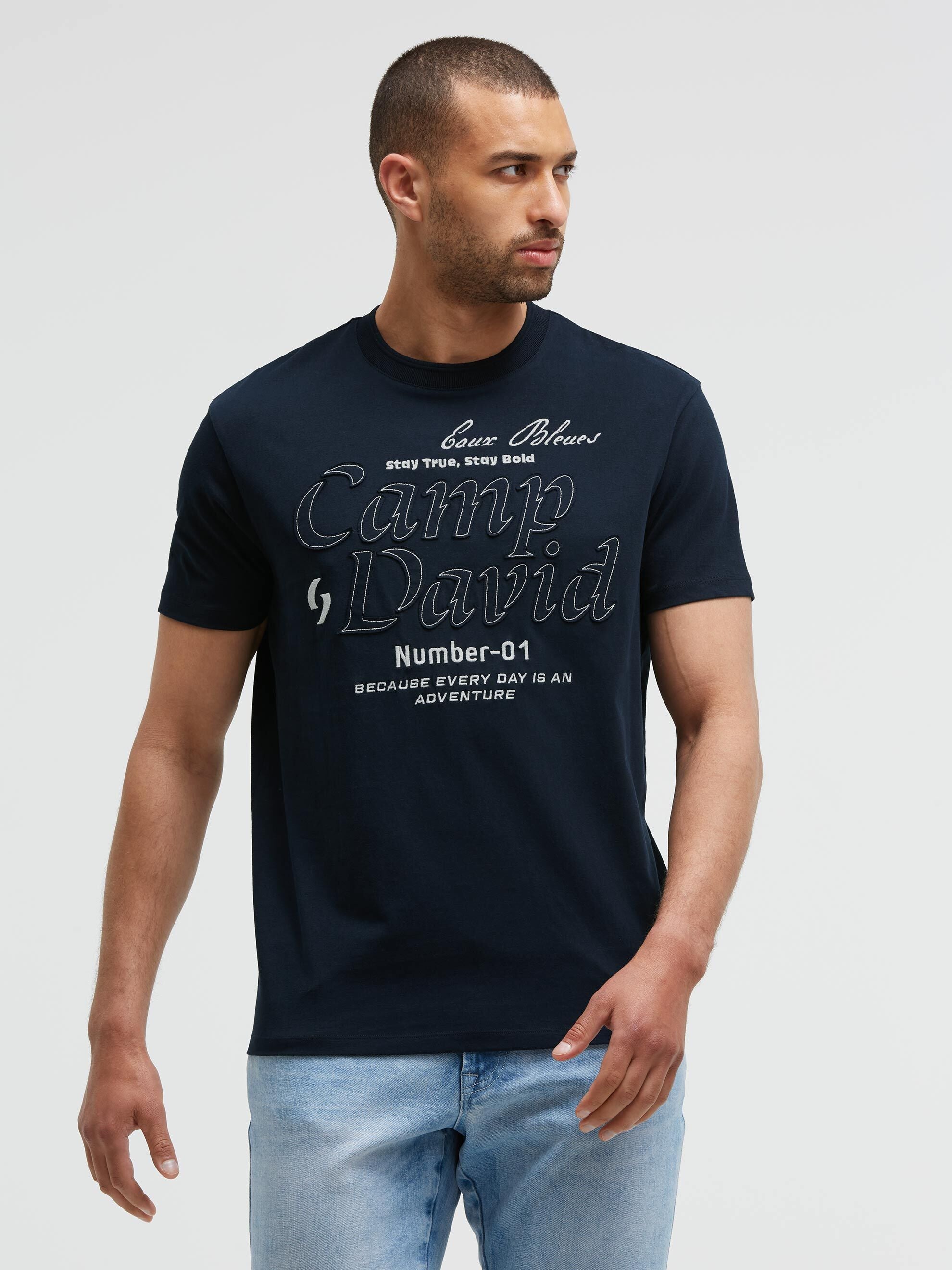 T-Shirt Relaxed Fit mit Logo-Stickereien blue navy