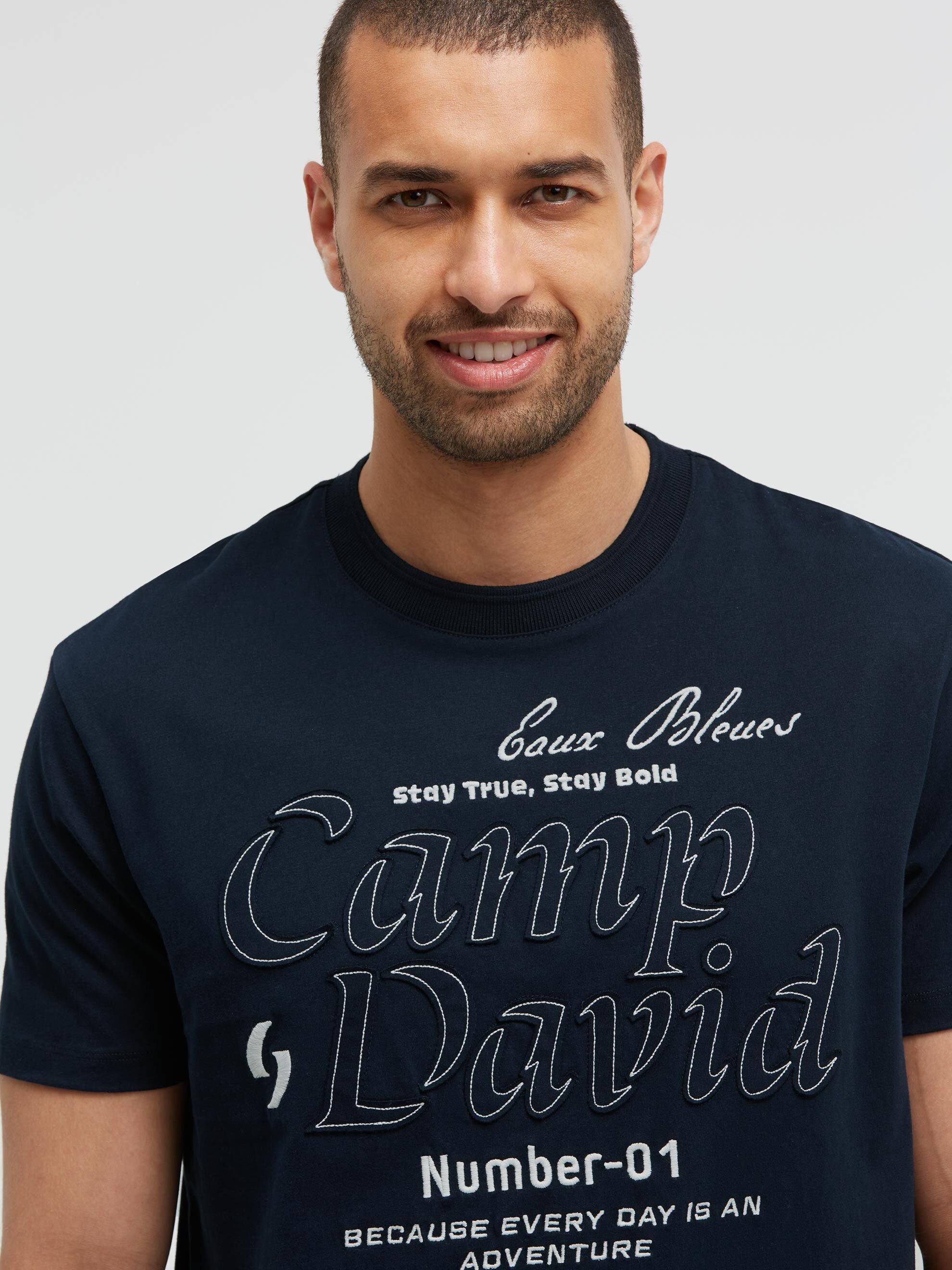 T-Shirt Relaxed Fit mit Logo-Stickereien blue navy