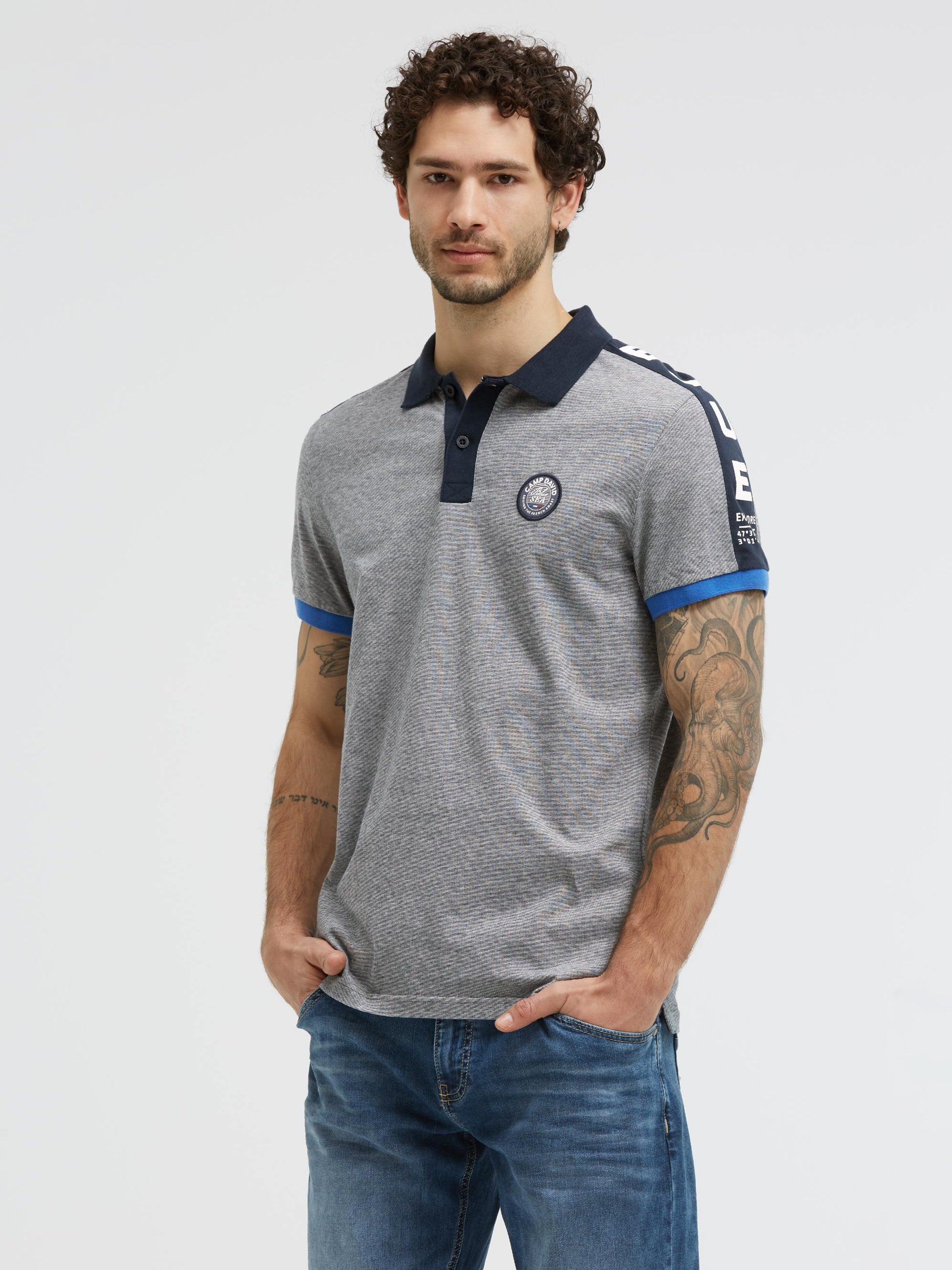 Polo mit feinen Streifen und Tapes blue navy - 2