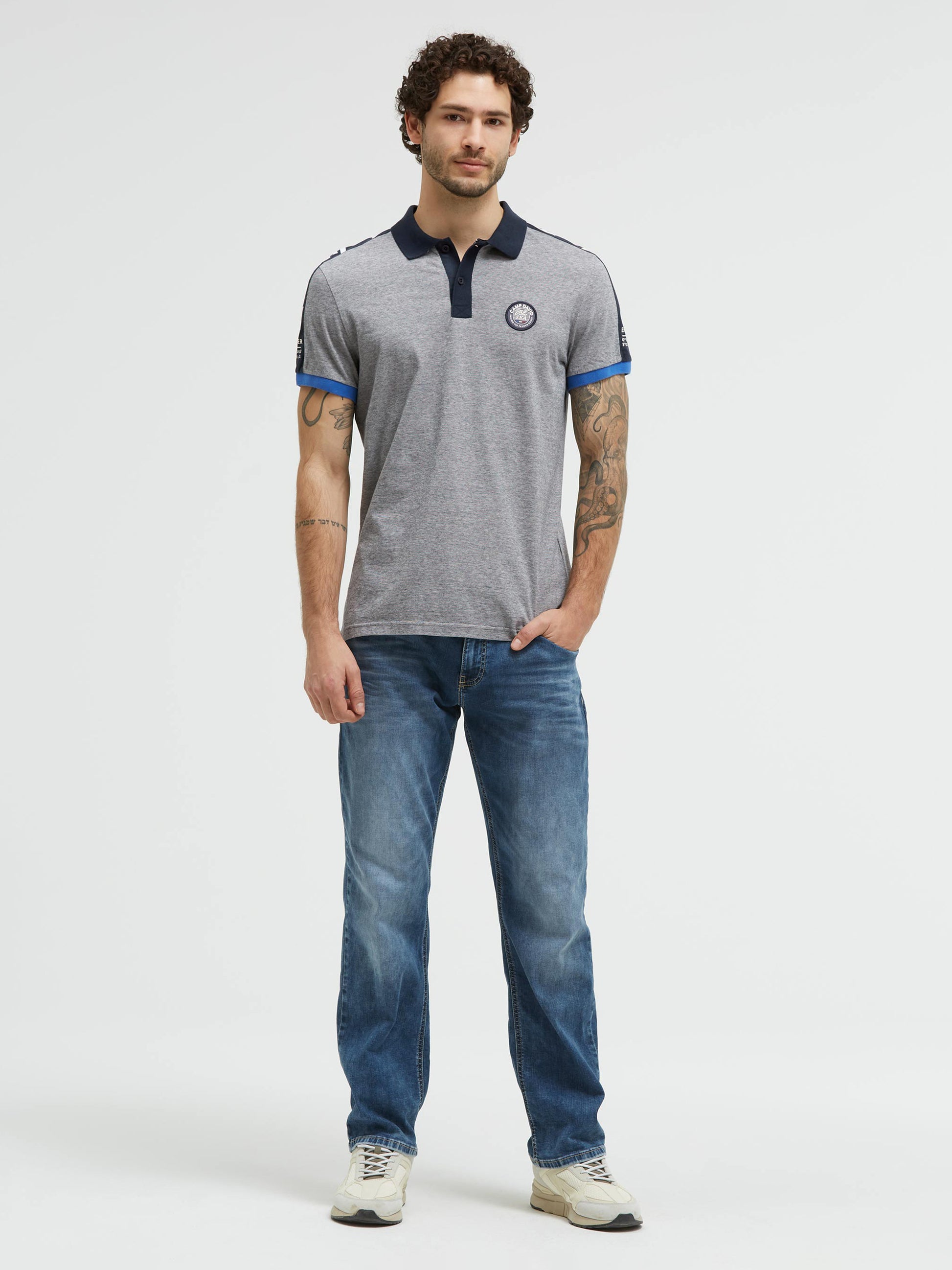 Polo mit feinen Streifen und Tapes blue navy - 3