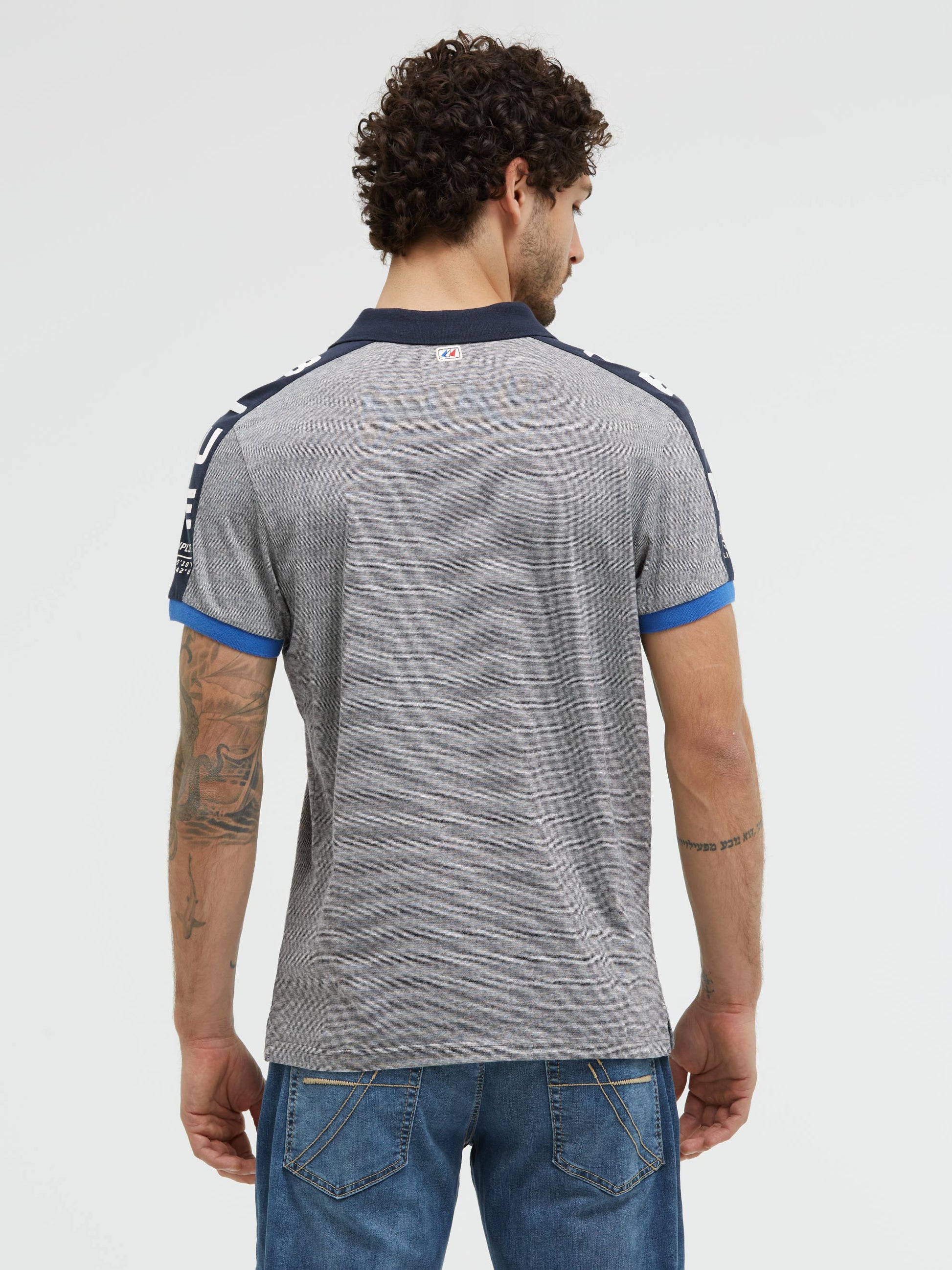 Polo mit feinen Streifen und Tapes blue navy - 5