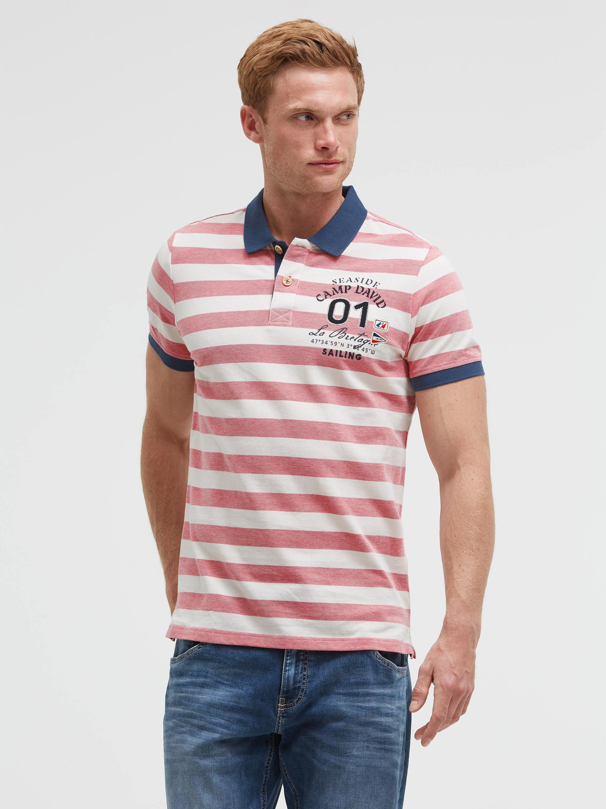 Streifen-Polo Pikee mit Artwork red - 2