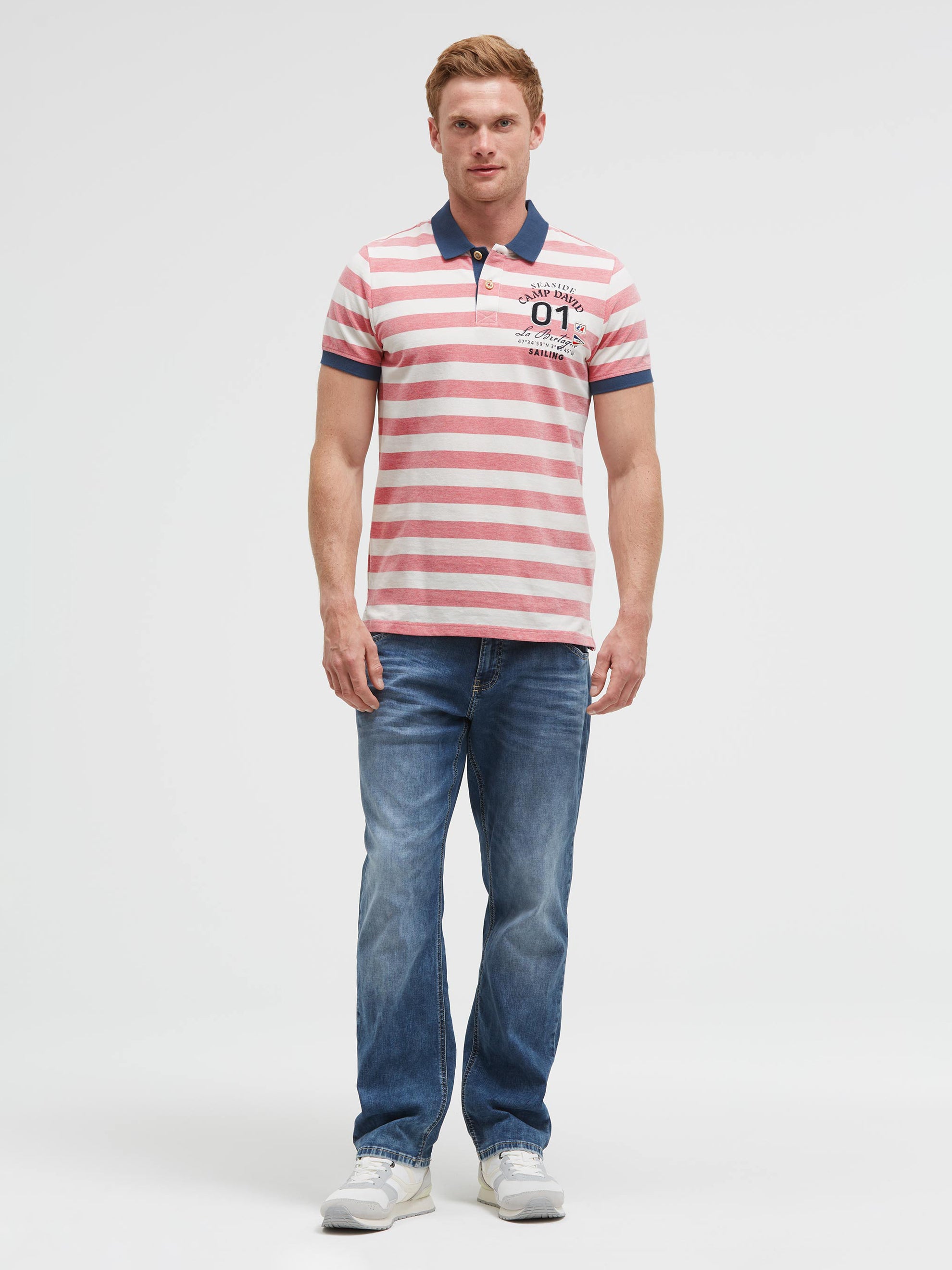 Streifen-Polo Pikee mit Artwork red