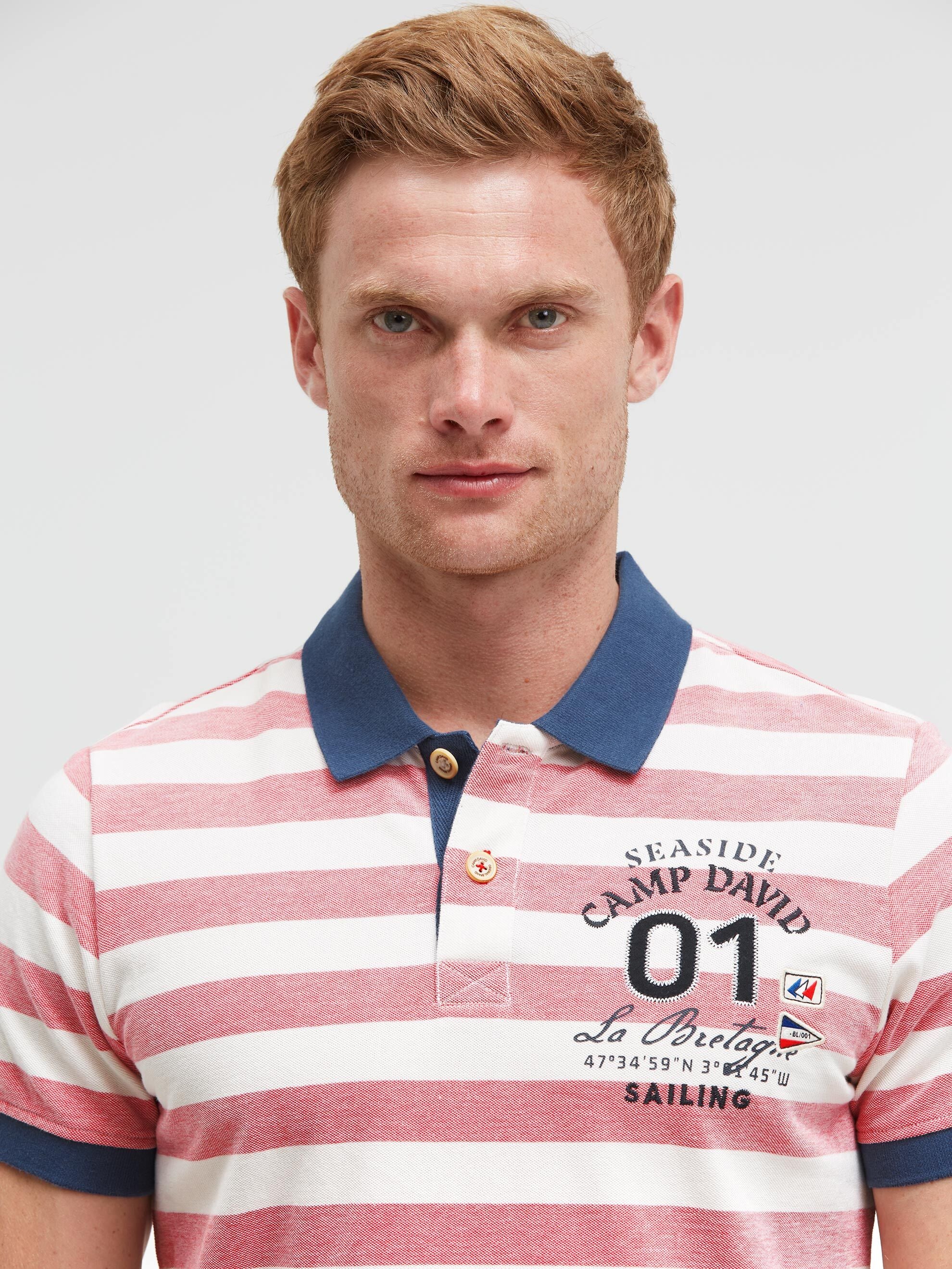 Streifen-Polo Pikee mit Artwork red