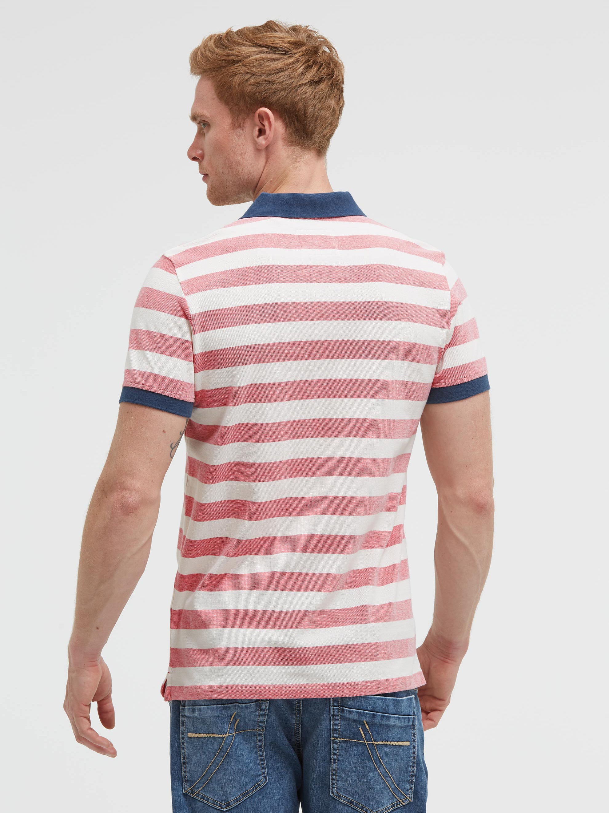 Streifen-Polo Pikee mit Artwork red